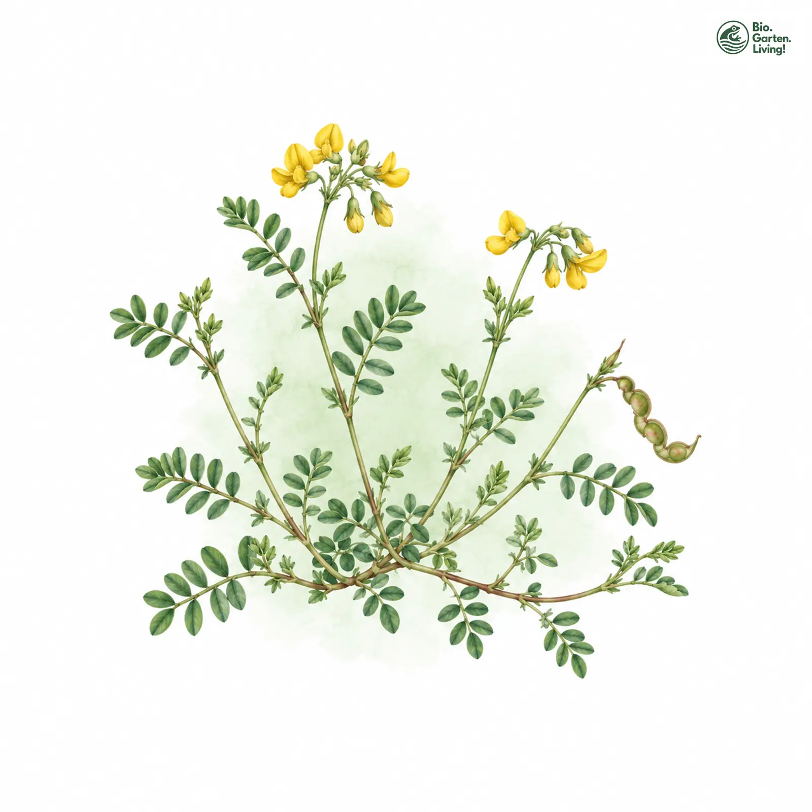 Aquarellzeichnung: Hufeisenklee (Hippocrepis comosa)