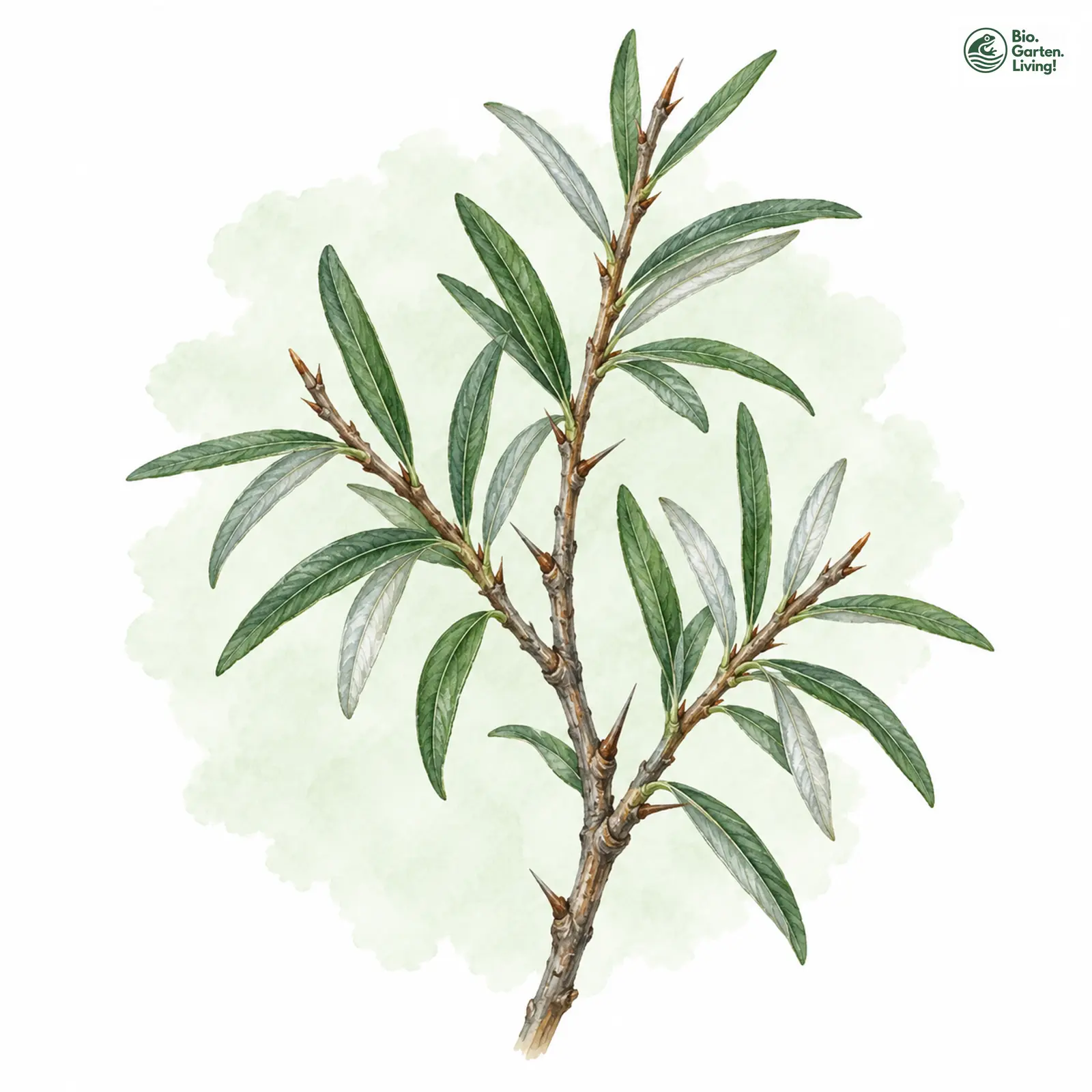 Aquarellzeichnung: Sanddorn (Hippophae rhamnoides)