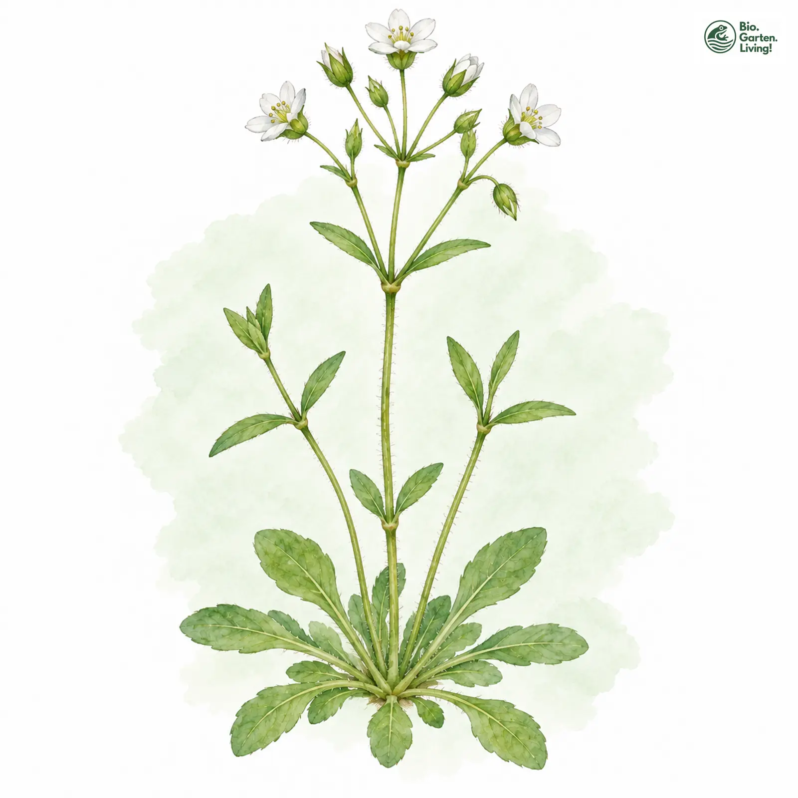 Aquarellzeichnung: Dolden-Spurre (Holosteum umbellatum)