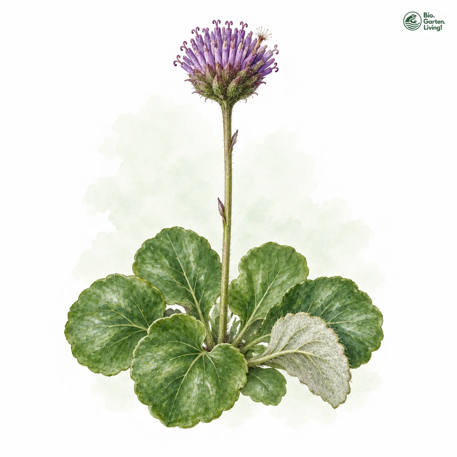 Aquarellzeichnung: Filziger Alpenlattich (Homogyne discolor)