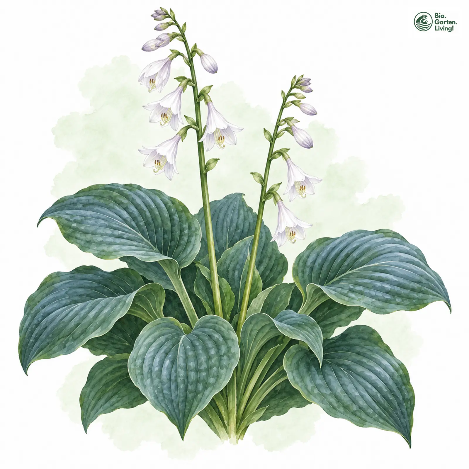 Aquarellzeichnung: Blaublatt-Funkie (Hosta sieboldiana)