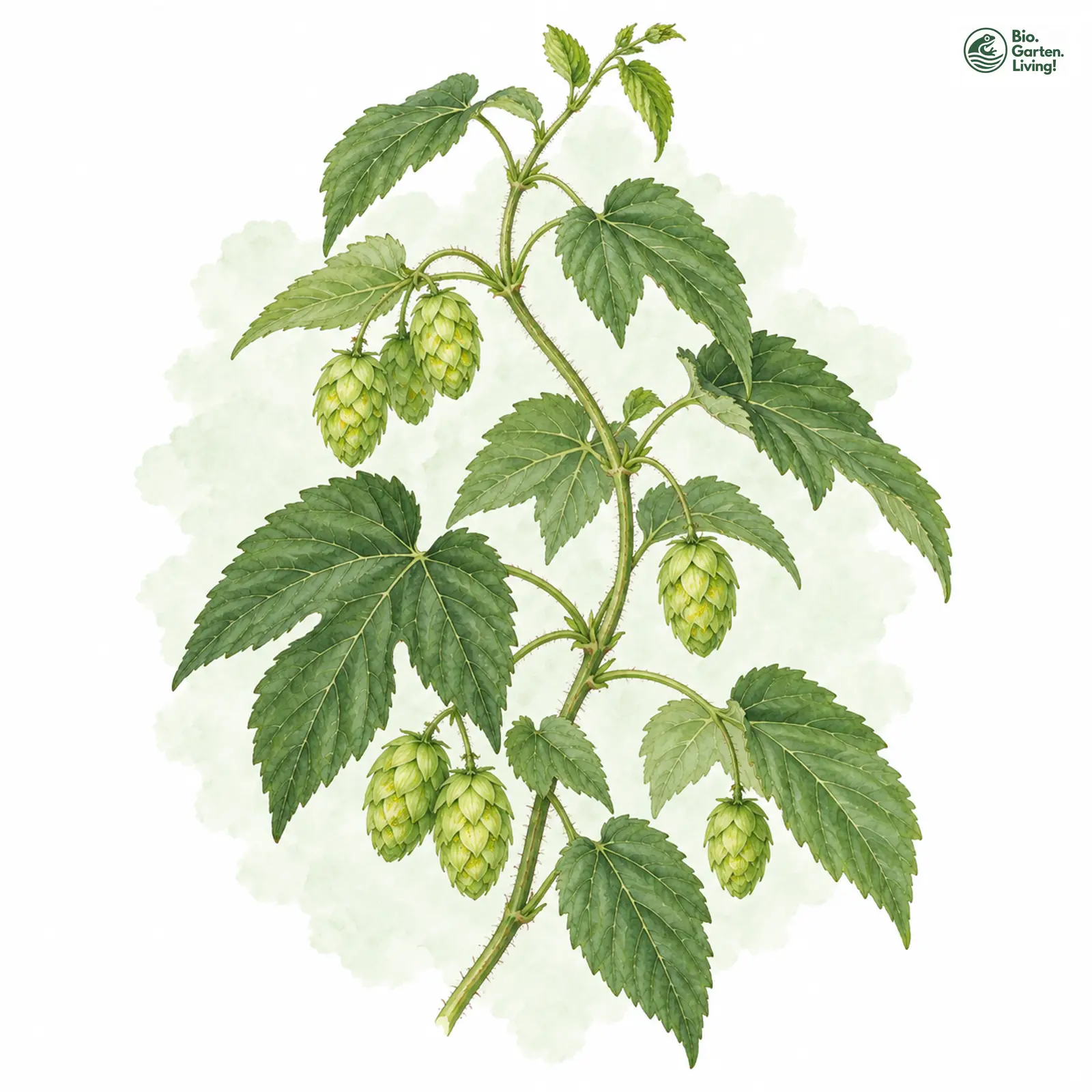 Aquarellzeichnung: Gewöhnlicher Hopfen (Humulus lupulus)