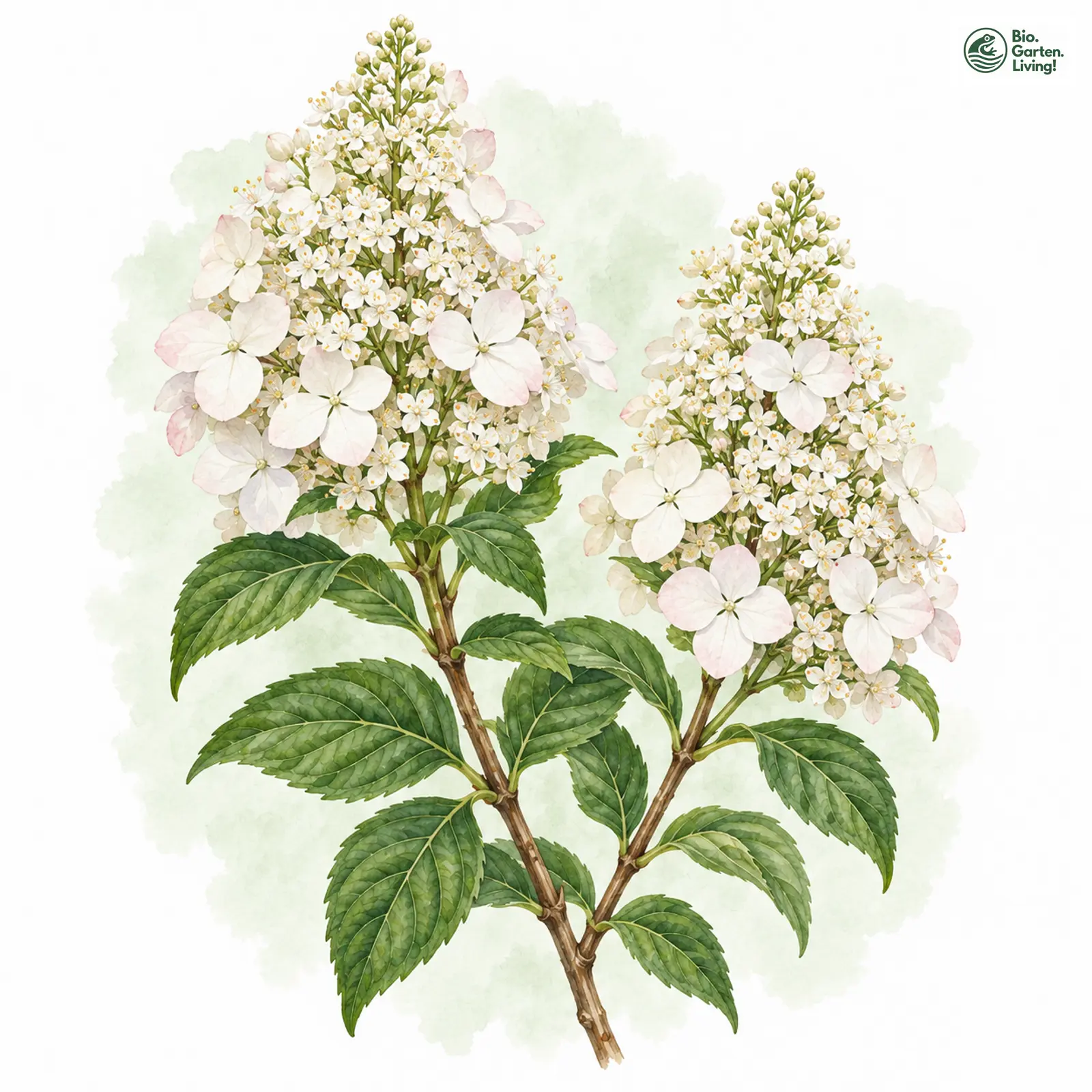 Aquarellzeichnung: Rispen-Hortensie (Hydrangea paniculata)