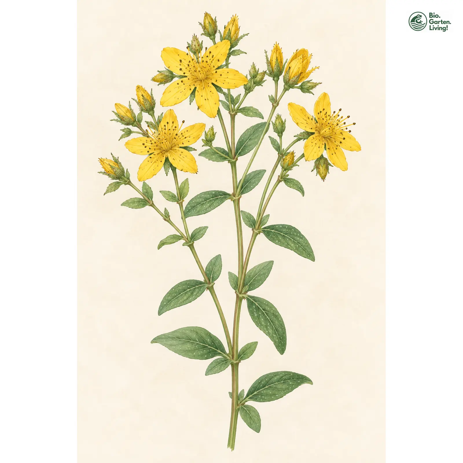 Aquarellzeichnung: Des-Étang-Hartheu (Hypericum desetangsii)