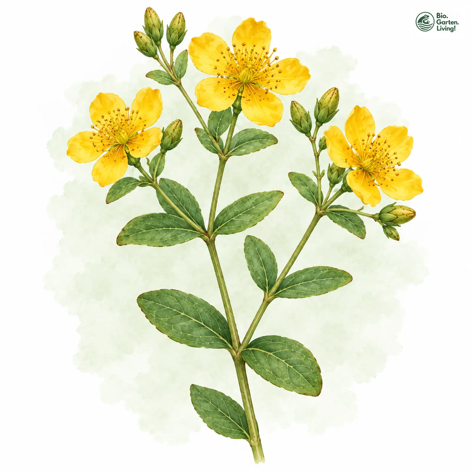 Aquarellzeichnung: Stumpfliches Hartheu (Hypericum dubium)