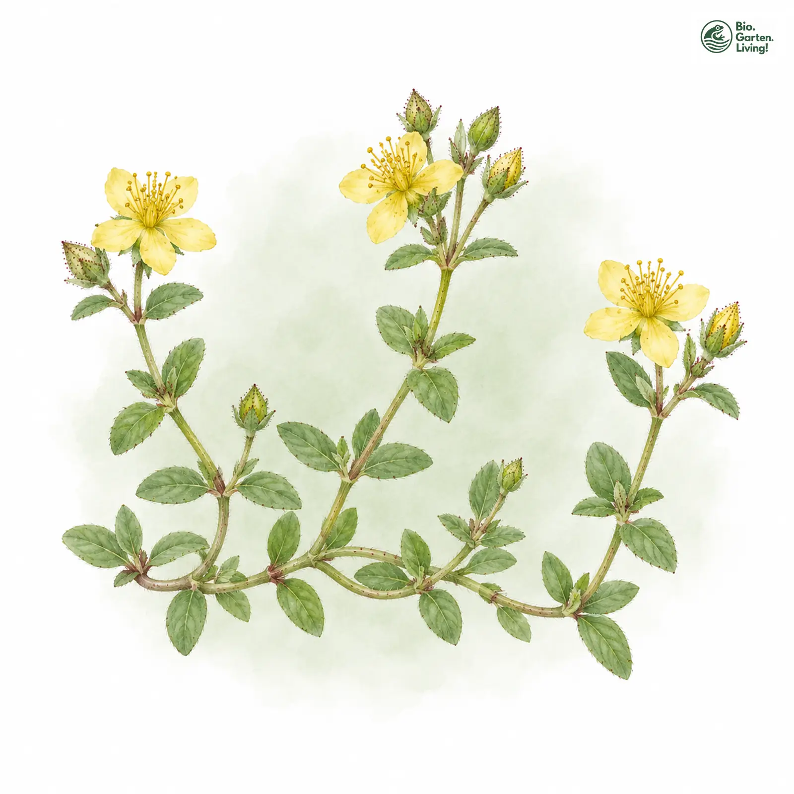 Aquarellzeichnung: Sumpf-Hartheu (Hypericum elodes)