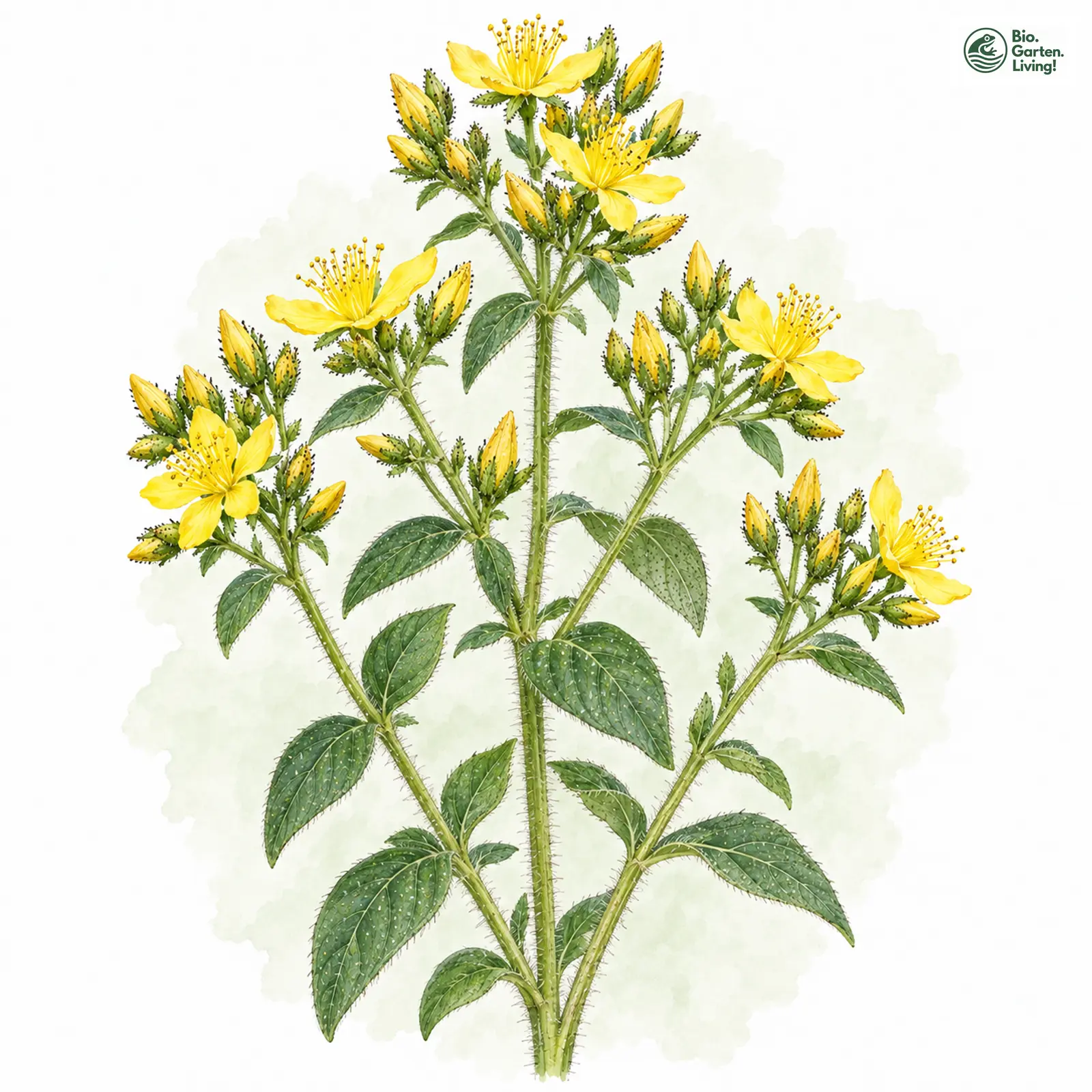 Aquarellzeichnung: Behaartes Hartheu (Hypericum hirsutum)