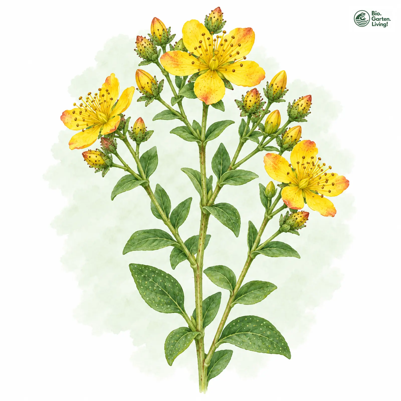 Aquarellzeichnung: Schönes Hartheu (Hypericum pulchrum)