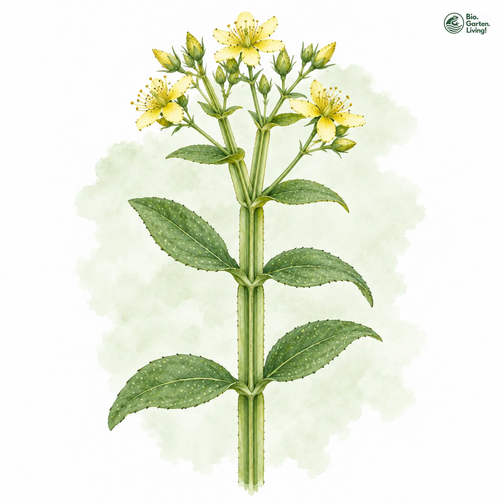 Aquarellzeichnung: Flügel-Hartheu (Hypericum tetrapterum)