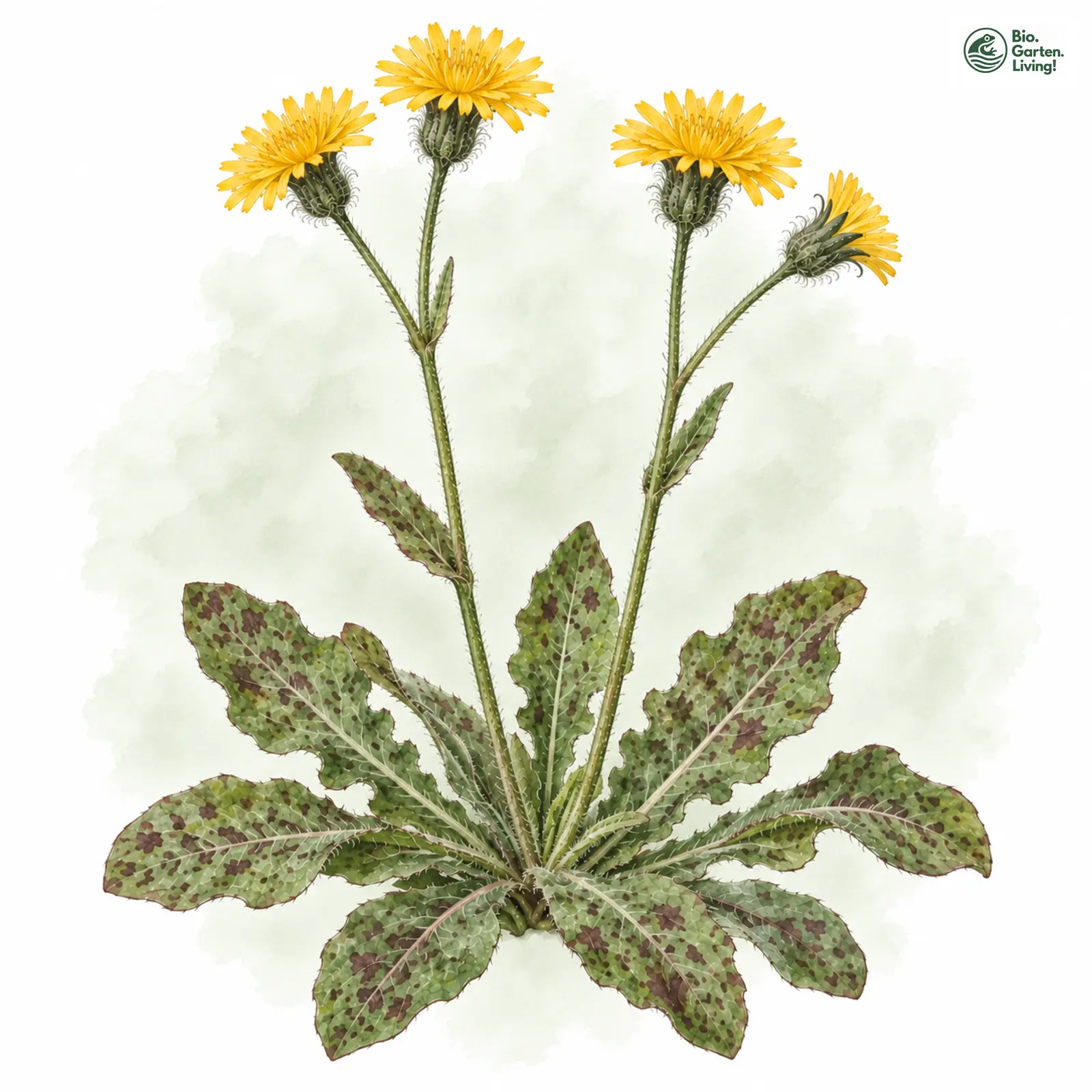 Aquarellzeichnung: Geflecktes Ferkelkraut (Hypochaeris maculata)