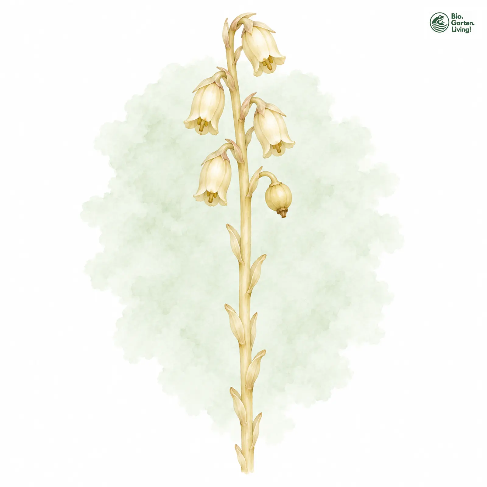 Aquarellzeichnung: Kahler Fichtenspargel (Hypopitys hypophegea)