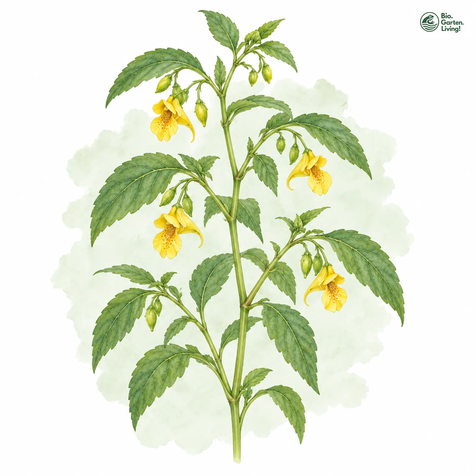 Aquarellzeichnung: Großes Springkraut (Impatiens noli-tangere)