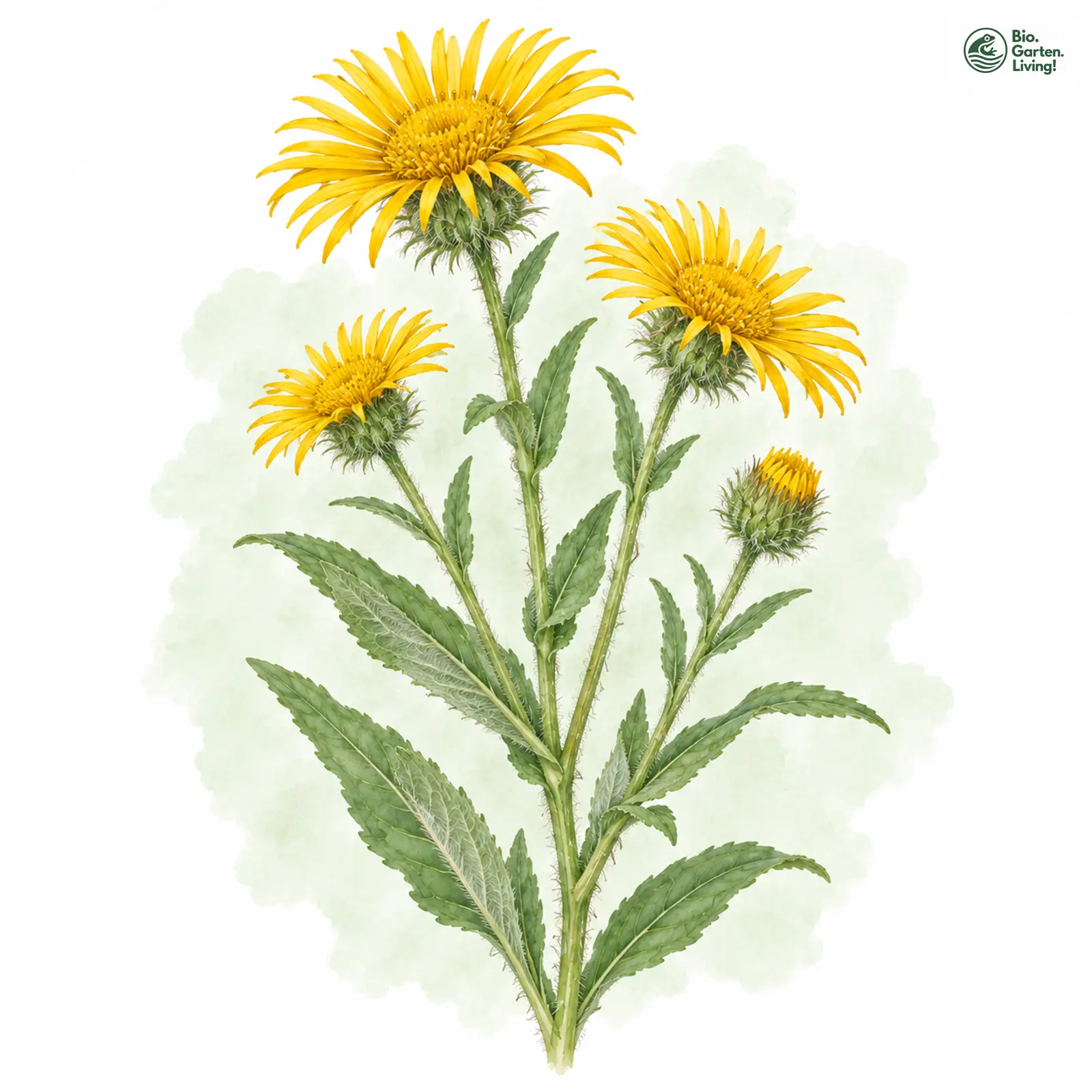Aquarellzeichnung: Wiesen-Alant (Inula britannica)