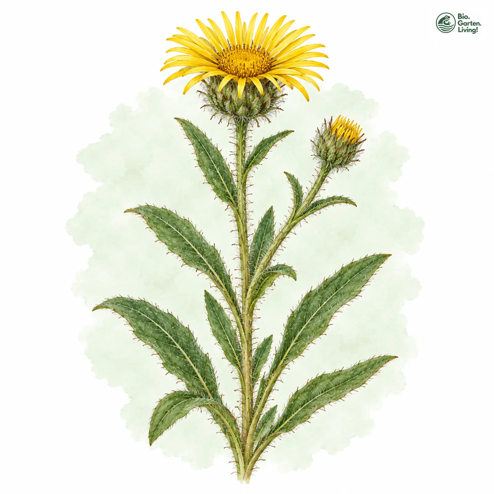 Aquarellzeichnung: Rauhaariger Alant (Inula hirta)