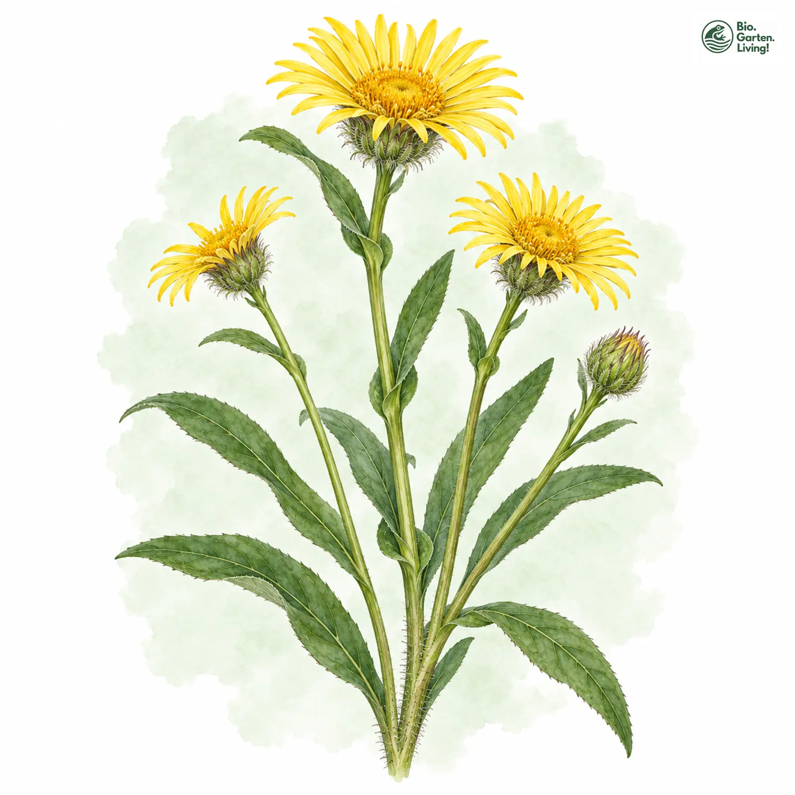 Aquarellzeichnung: Weidenblättriger Alant (Inula salicina)