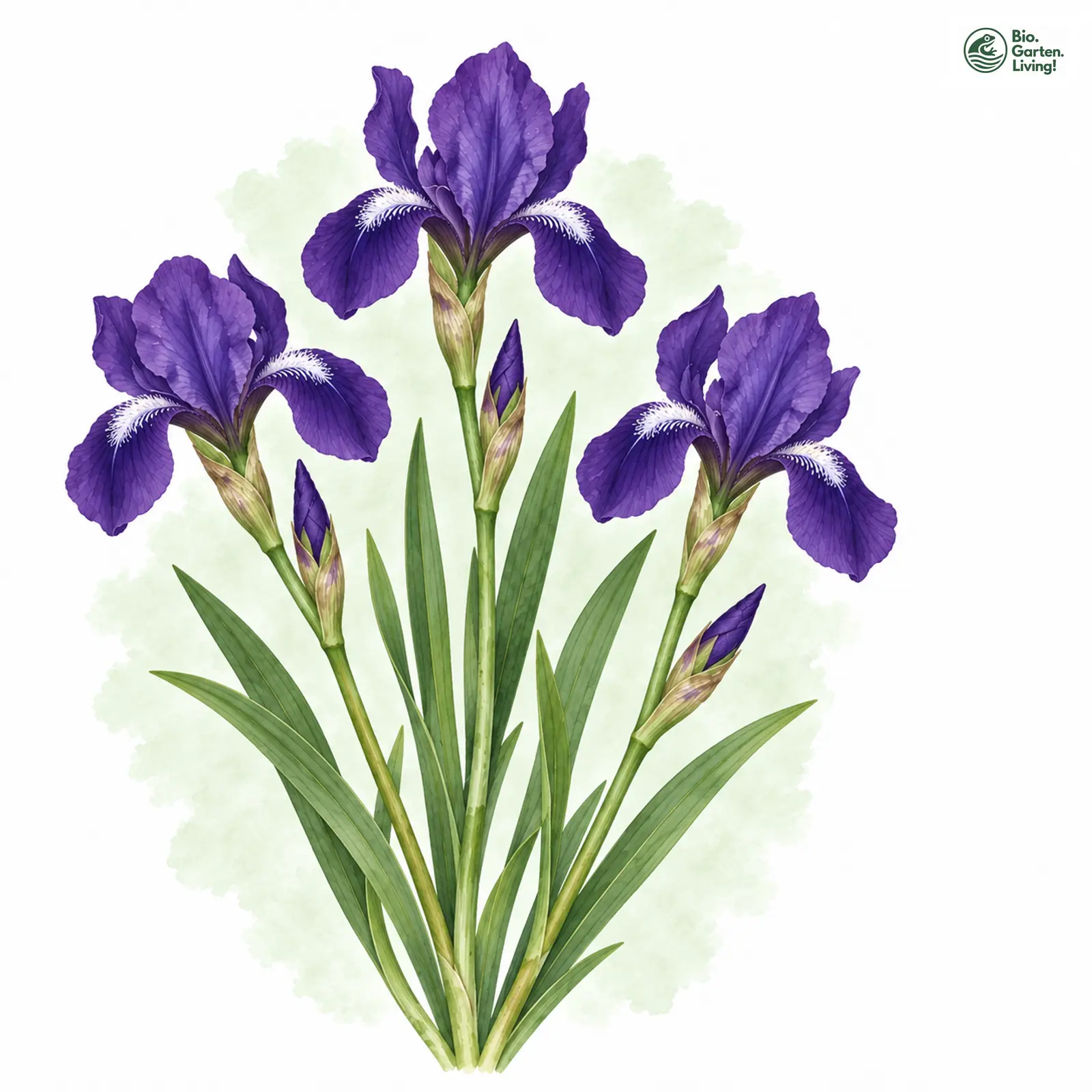 Aquarellzeichnung: Nacktstängel-Schwertlilie (Iris aphylla)