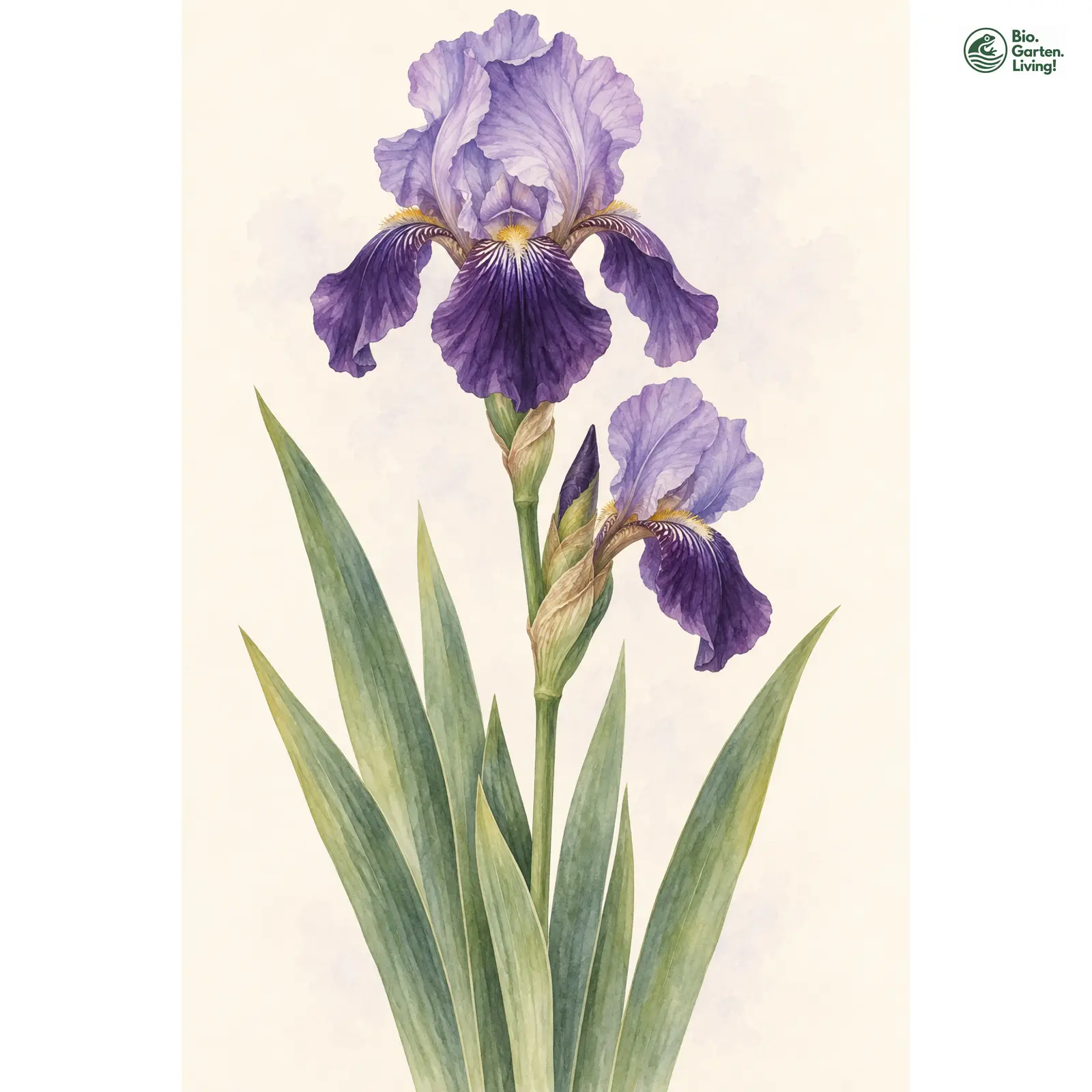 Aquarellzeichnung: Deutsche Schwertlilie (Iris germanica)