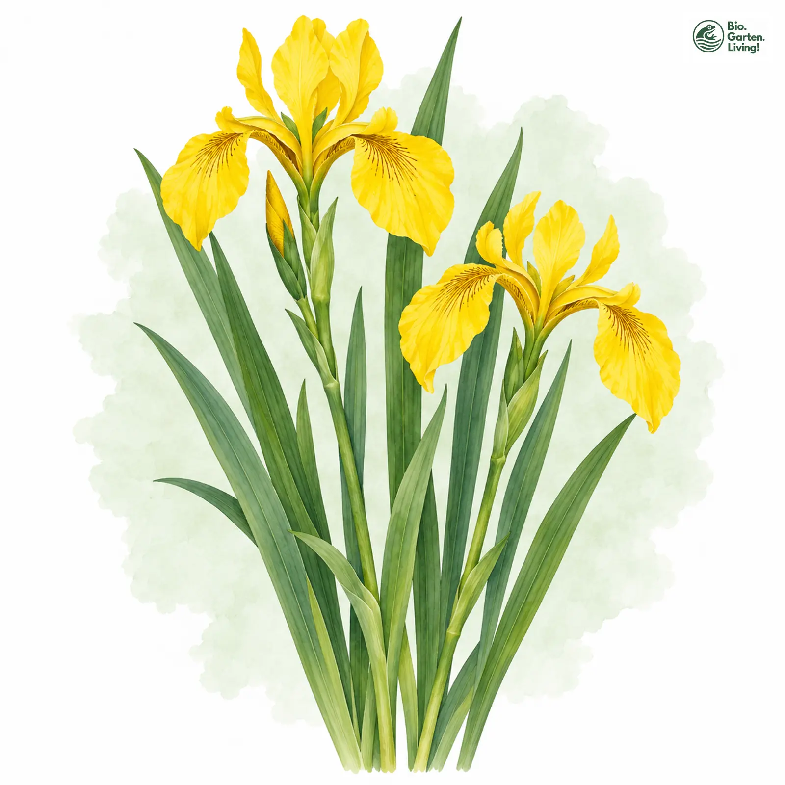 Aquarellzeichnung: Wasser-Schwertlilie (Iris pseudacorus)