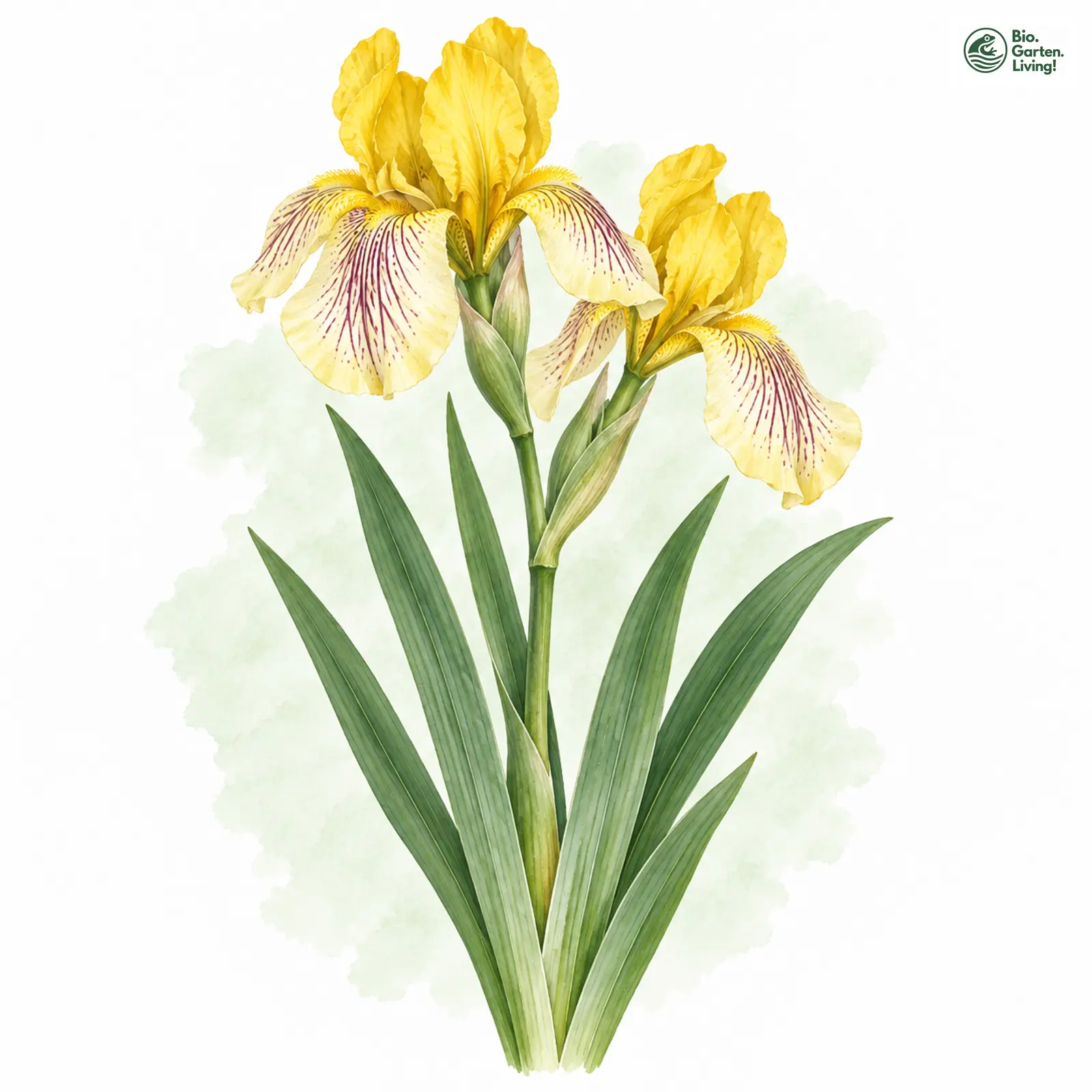 Aquarellzeichnung: Bunte Schwertlilie (Iris variegata)