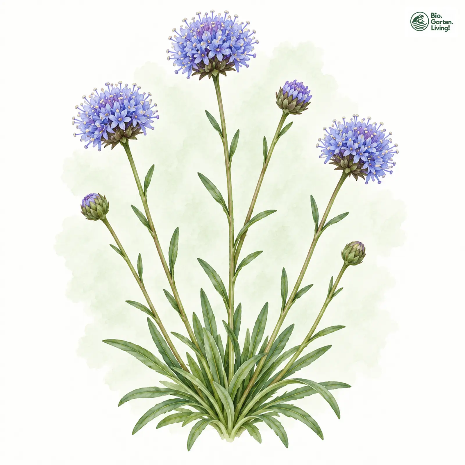 Aquarellzeichnung: Ausdauernde Jasione (Jasione laevis)