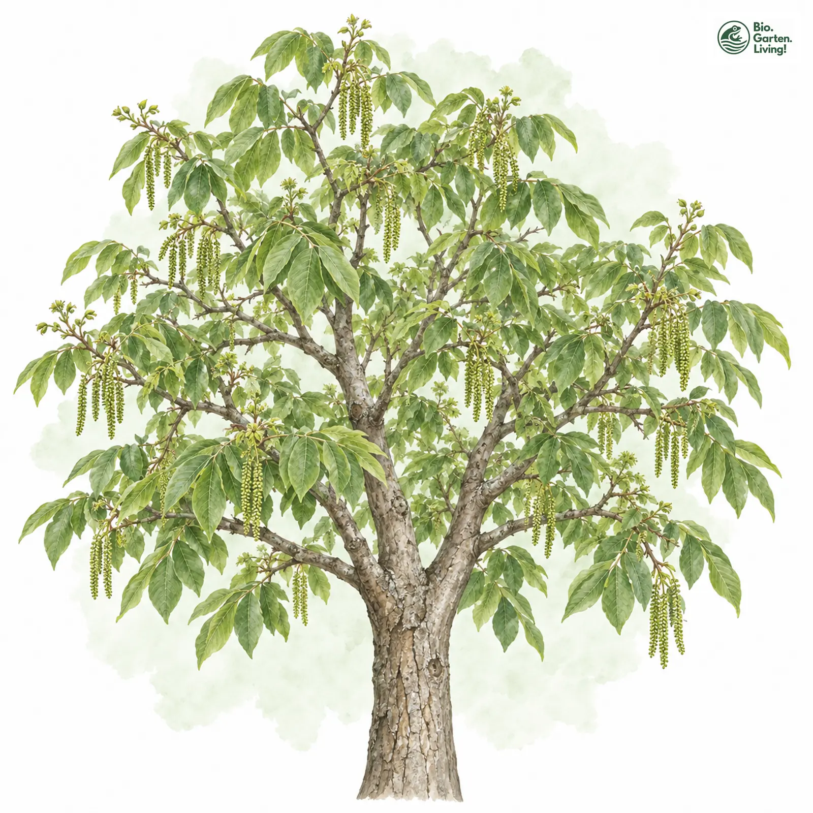 Aquarellzeichnung: Echte Walnuss (Juglans regia)