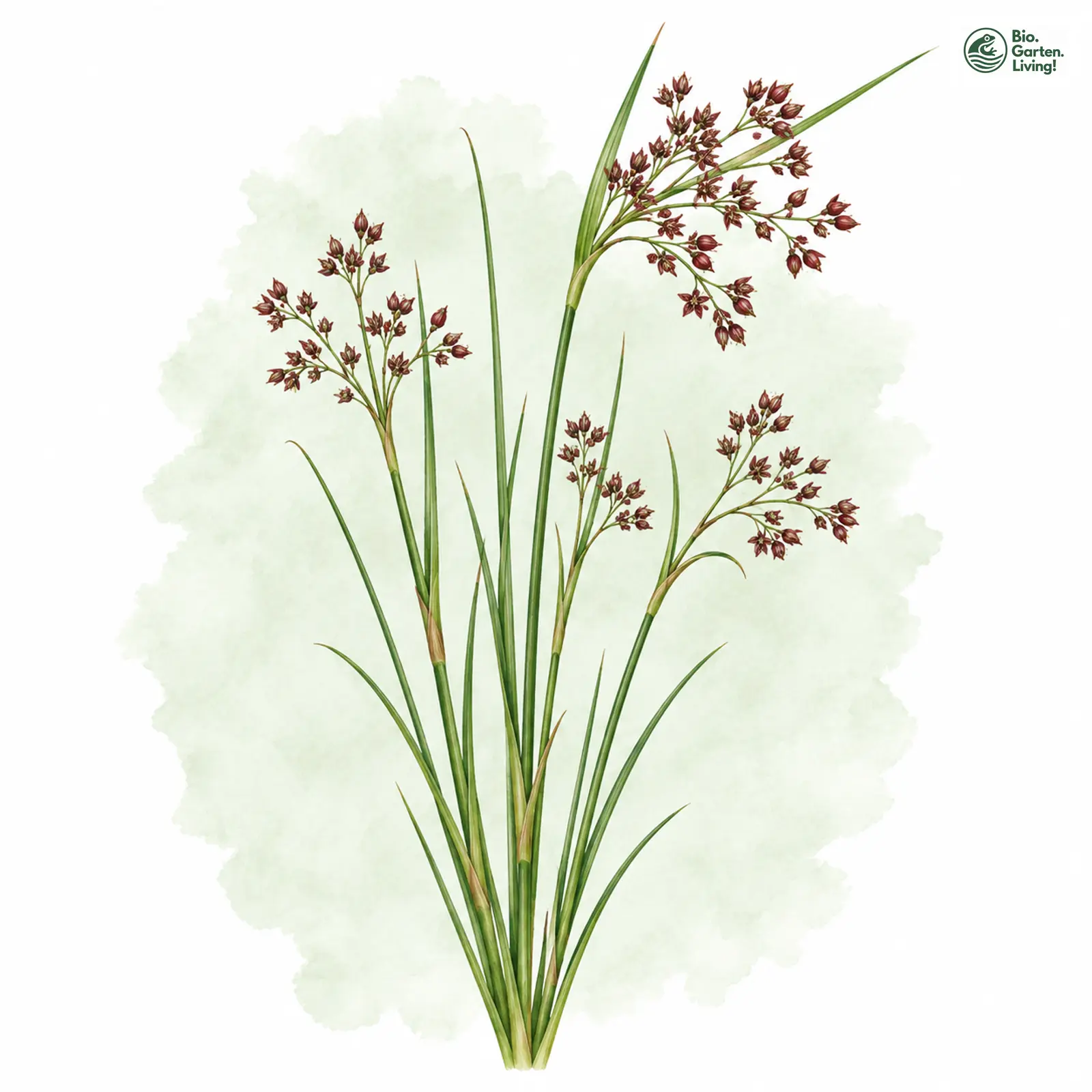 Aquarellzeichnung: Spitzblütige Binse (Juncus acutiflorus)
