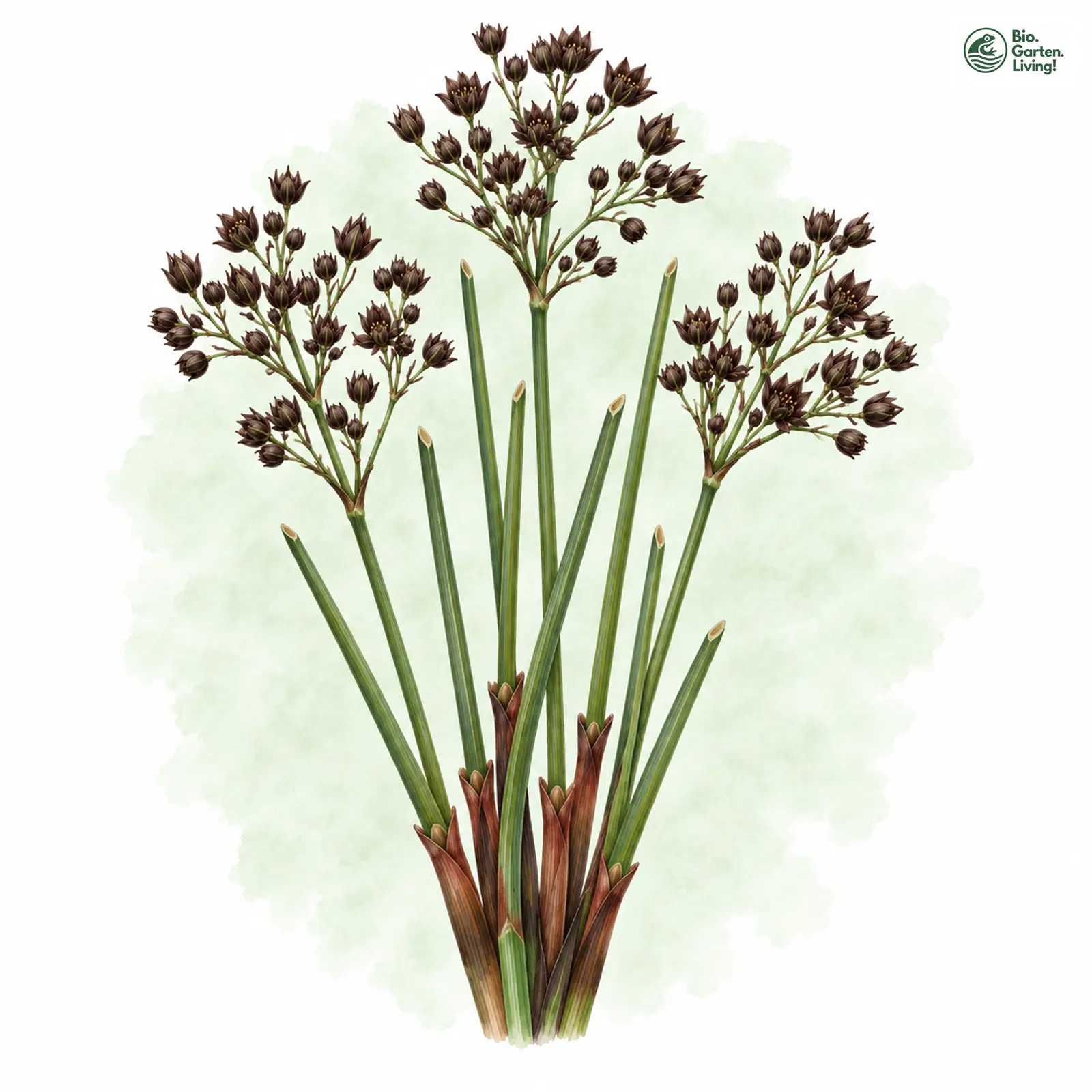 Aquarellzeichnung: Schwarzblütige Binse (Juncus atratus)