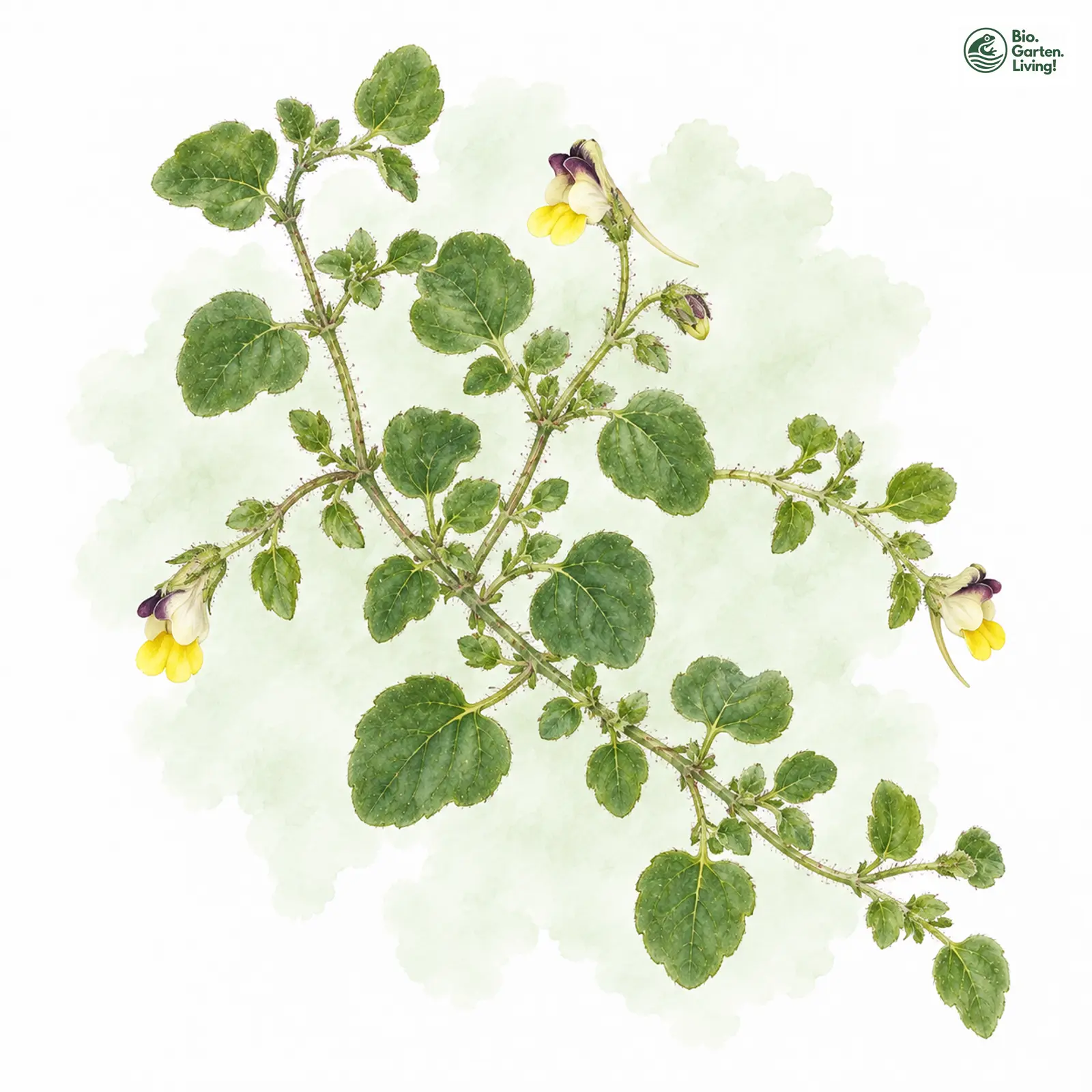 Aquarellzeichnung: Eiblättriges Tännelkraut (Kickxia spuria)
