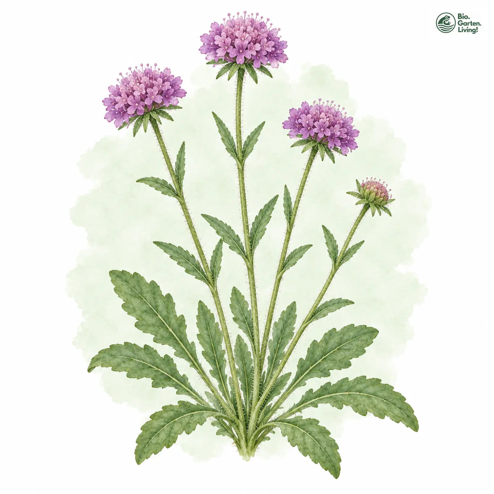 Aquarellzeichnung: Ungarische Witwenblume (Knautia drymeia)