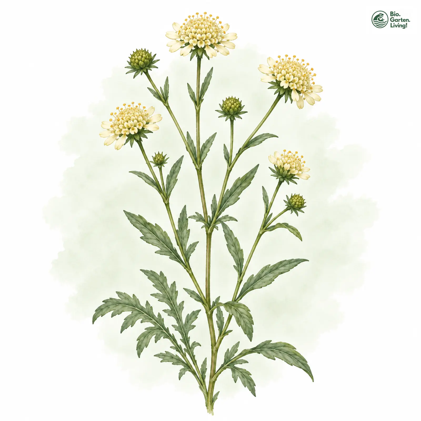 Aquarellzeichnung: Gelbe Witwenblume (Knautia kitaibelii)