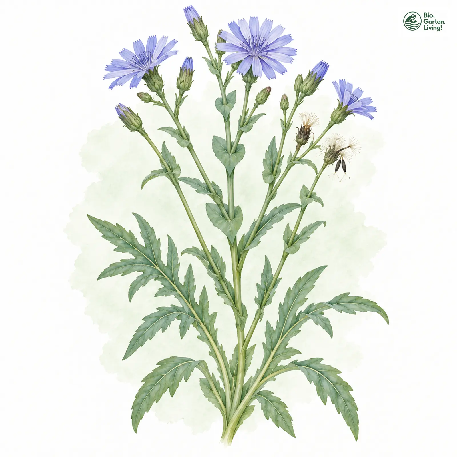 Aquarellzeichnung: Blauer Lattich (Lactuca perennis)
