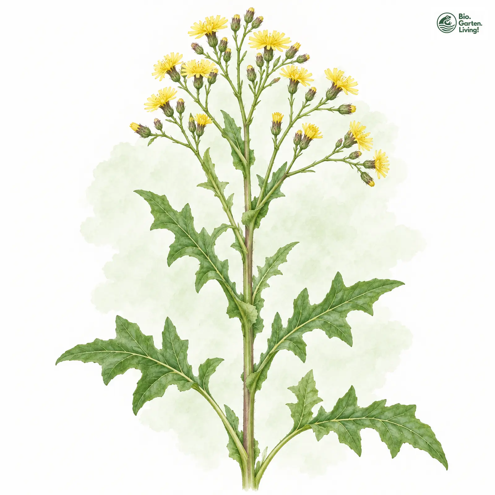 Aquarellzeichnung: Eichen-Lattich (Lactuca quercina)