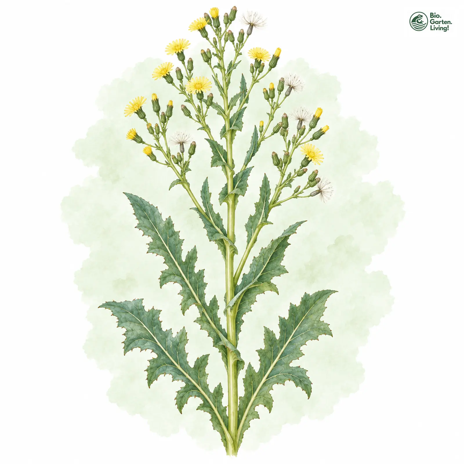 Aquarellzeichnung: Kompass-Lattich (Lactuca serriola)