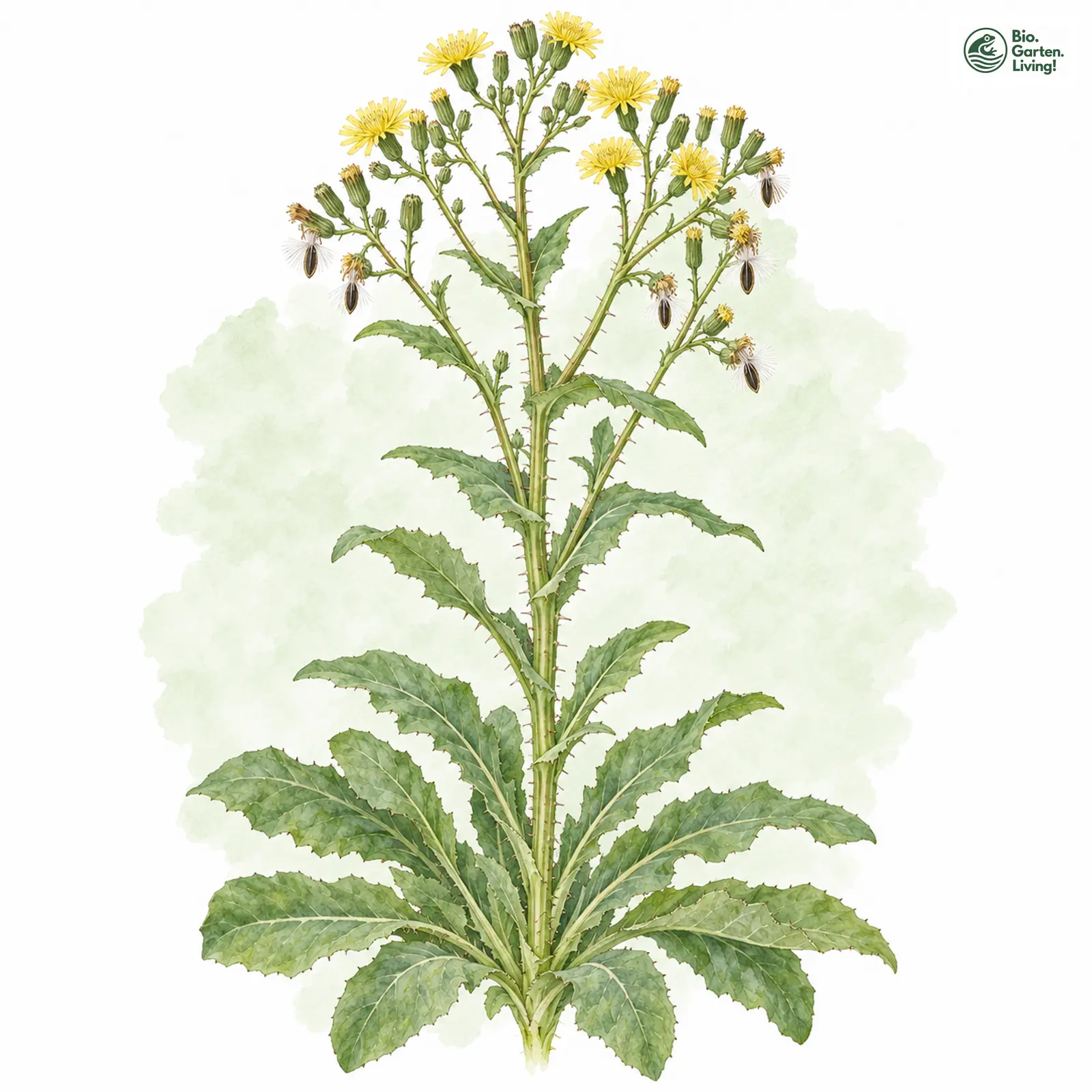Aquarellzeichnung: Gift-Lattich (Lactuca virosa)