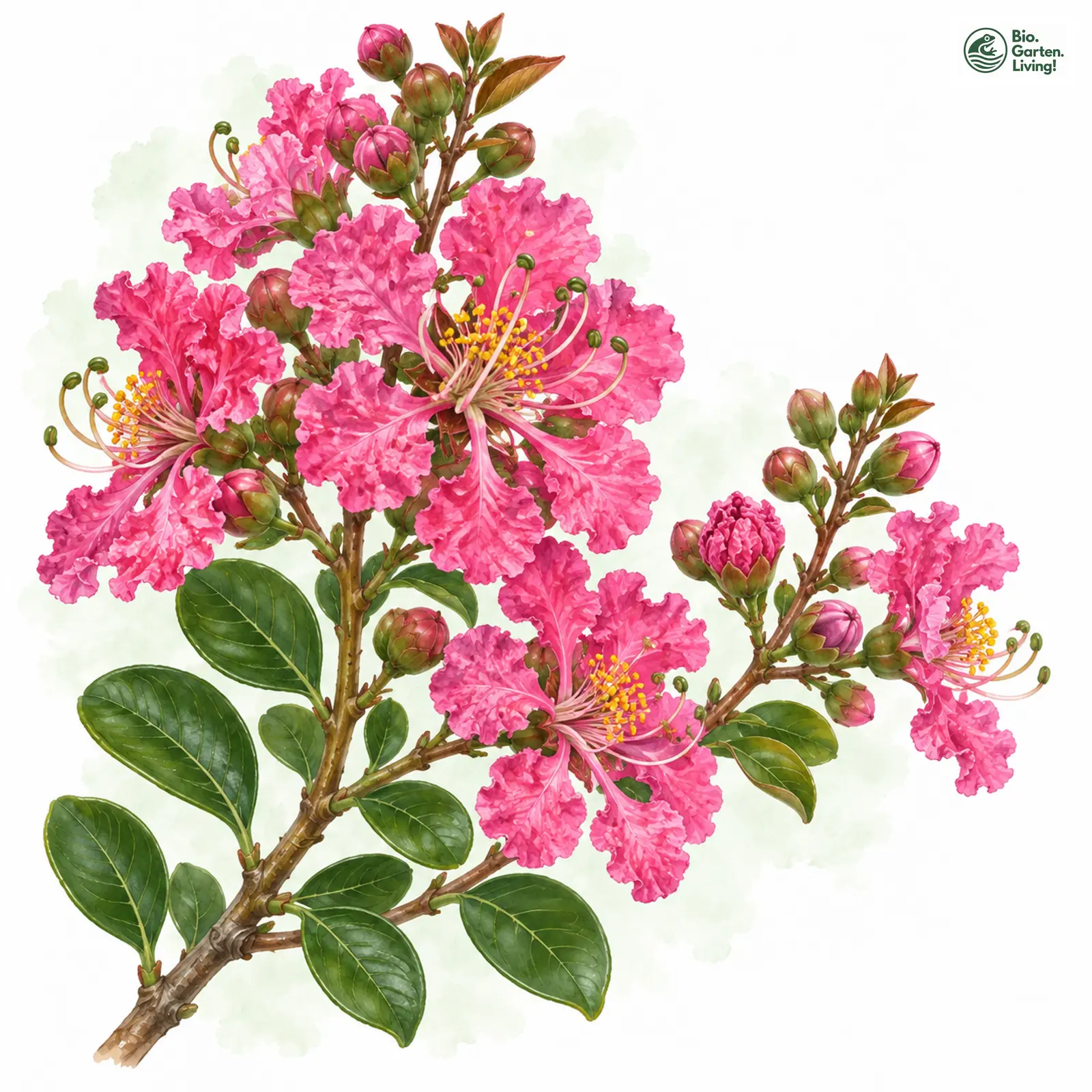 Aquarellzeichnung: Indische Lagerströmie (Lagerstroemia indica)