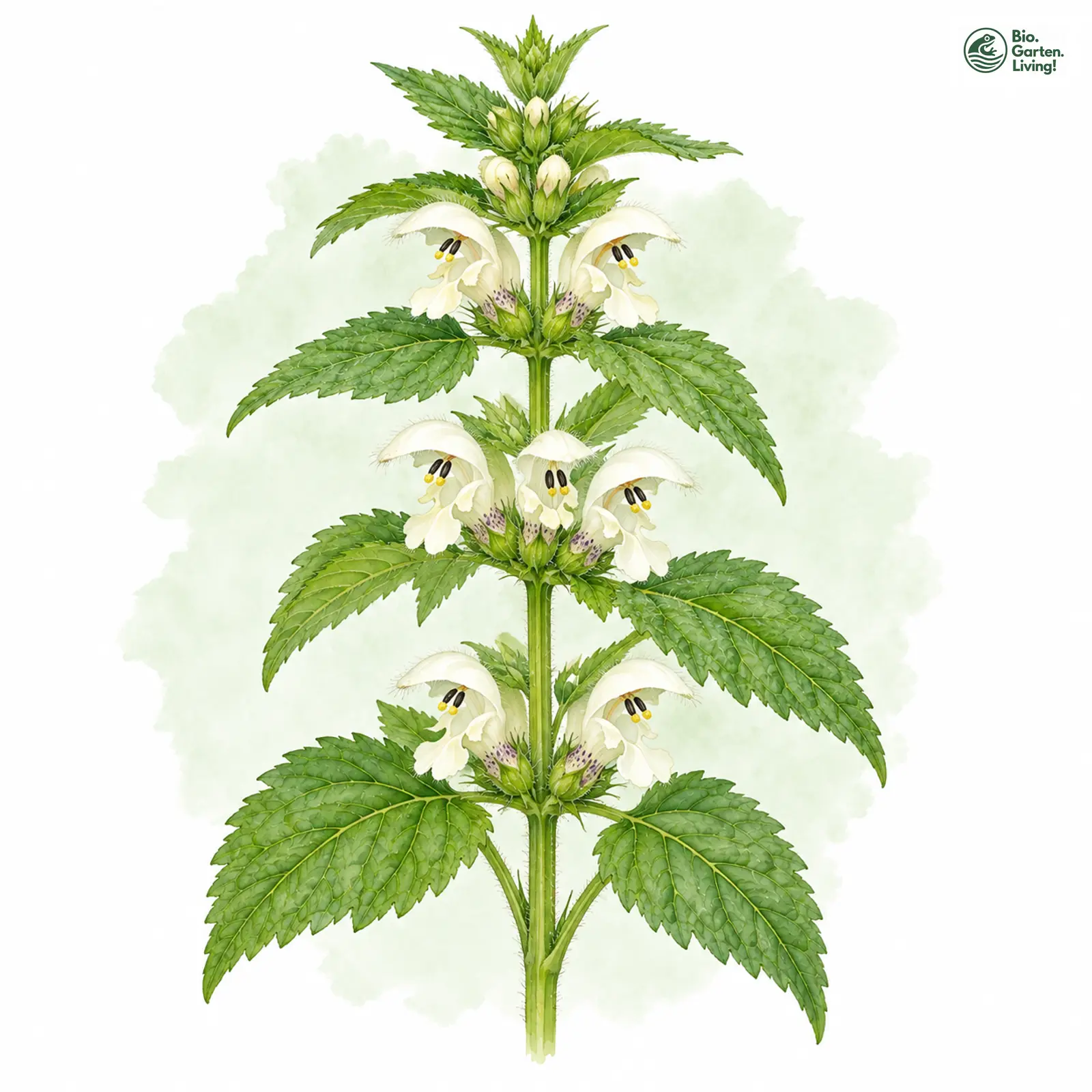 Aquarellzeichnung: Weiße Taubnessel (Lamium album)
