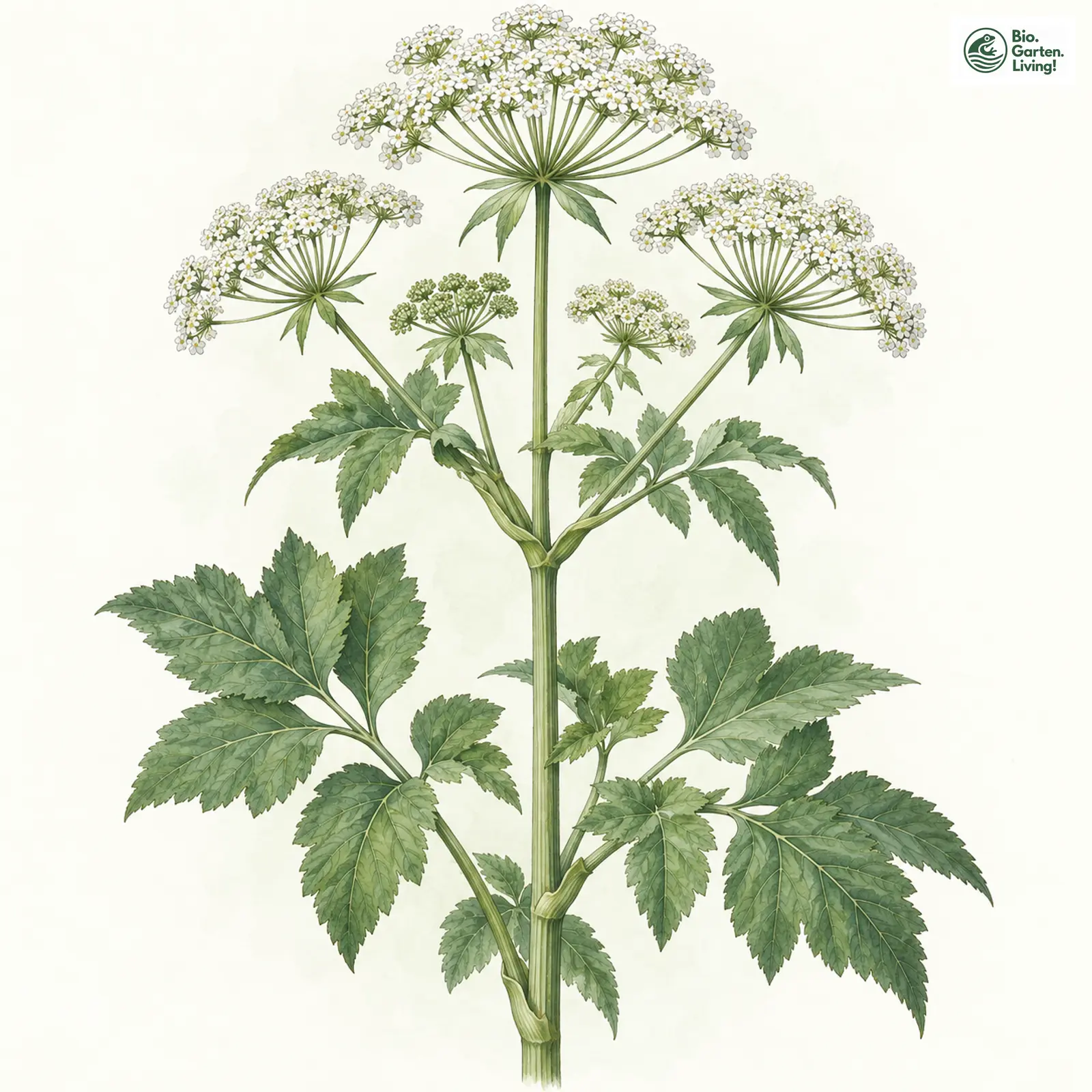 Aquarellzeichnung: Breitblättriges Laserkraut (Laserpitium latifolium)