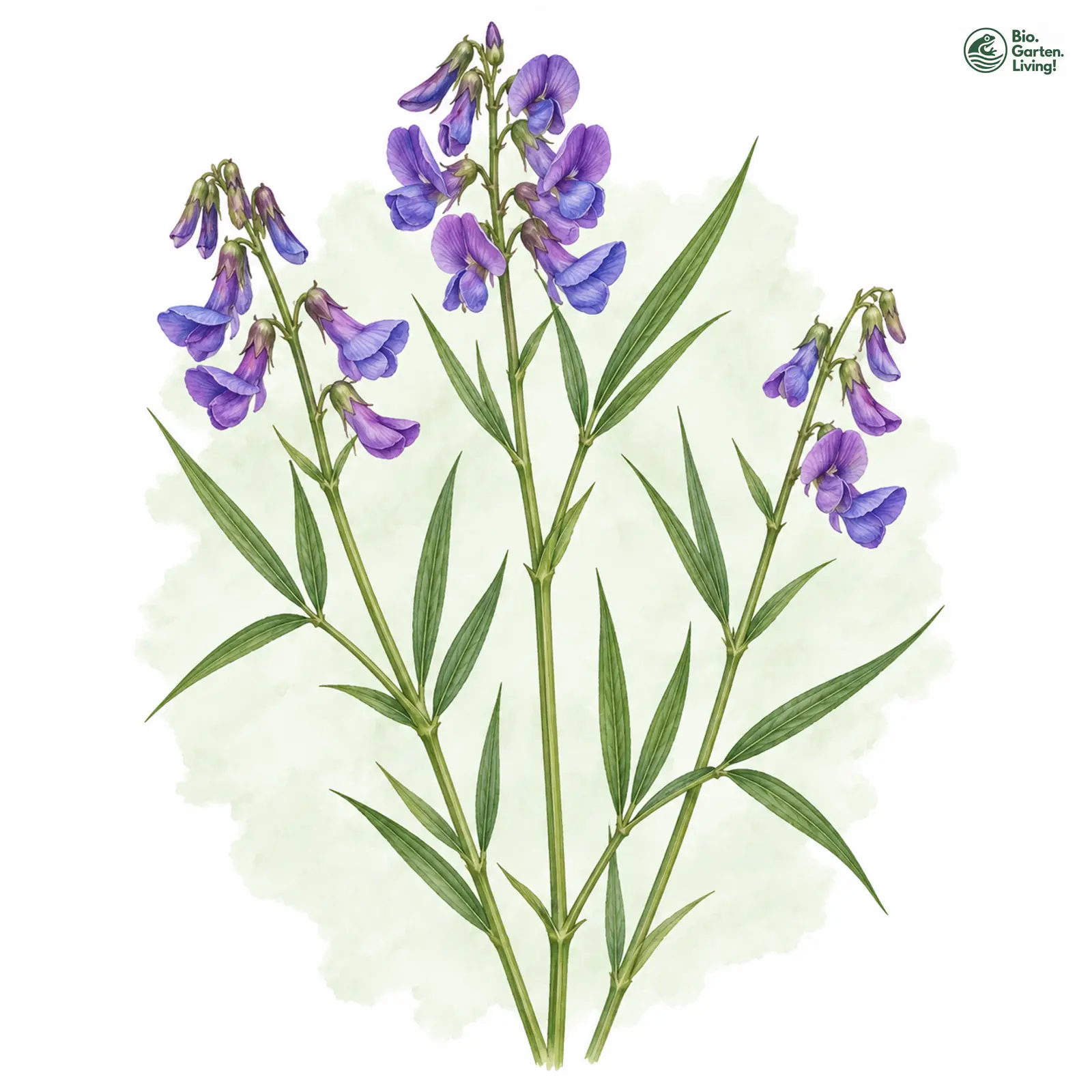 Aquarellzeichnung: Schwert-Platterbse (Lathyrus bauhini)