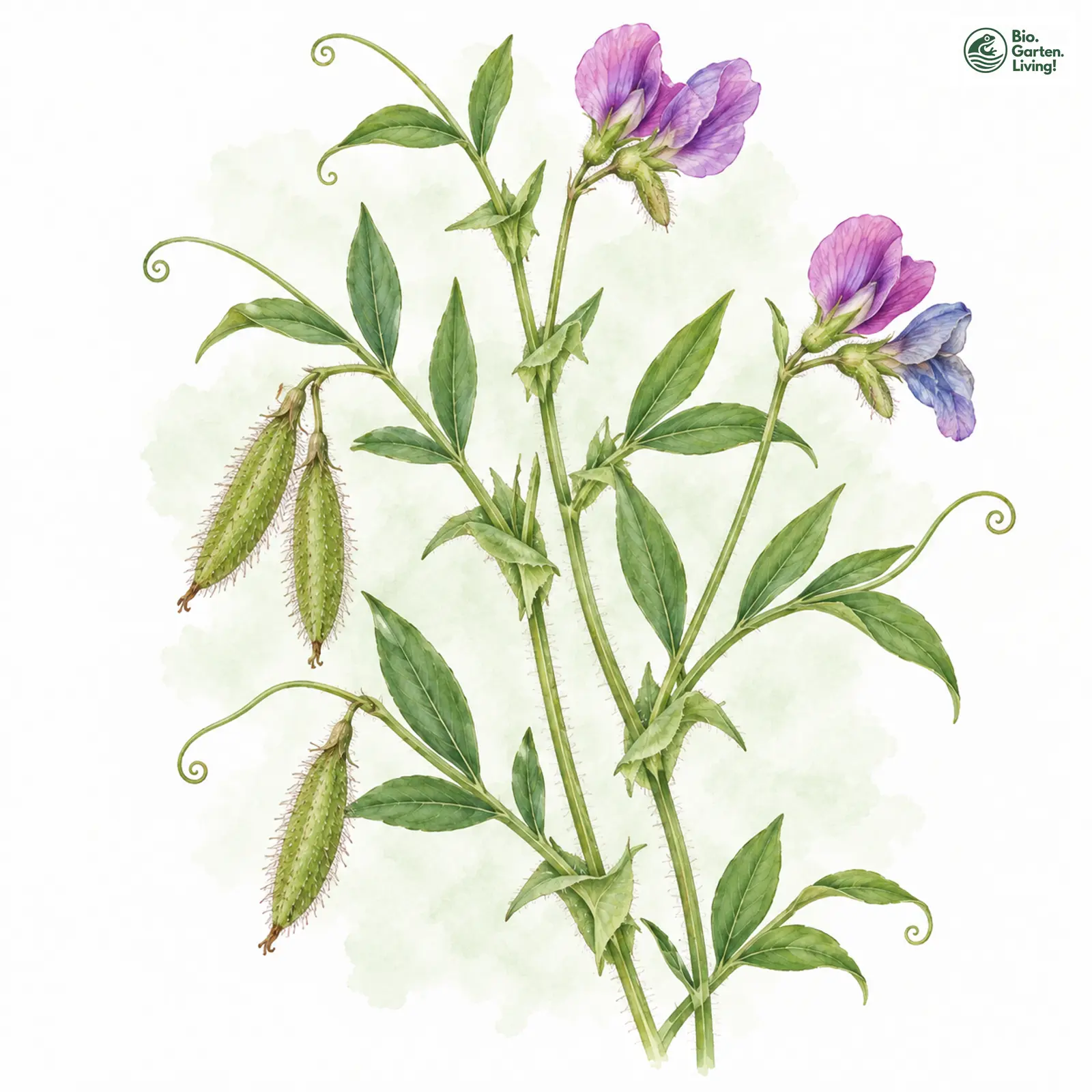 Aquarellzeichnung: Behaarte Platterbse (Lathyrus hirsutus)