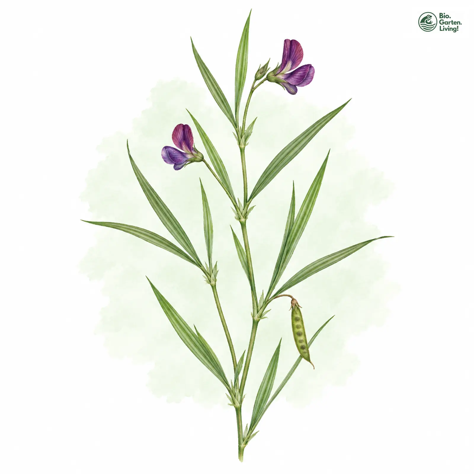 Aquarellzeichnung: Gras-Platterbse (Lathyrus nissolia)