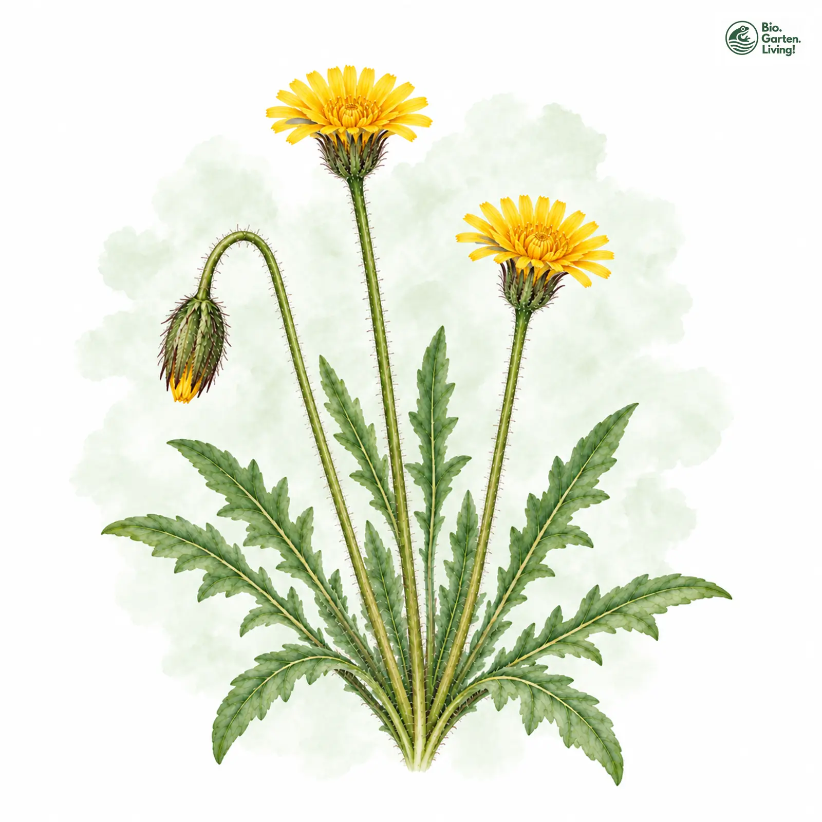 Aquarellzeichnung: Nickender Löwenzahn (Leontodon saxatilis)