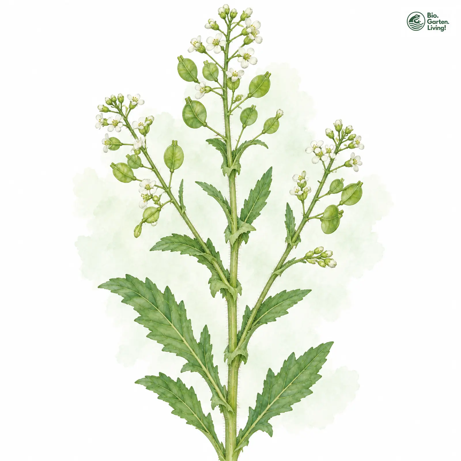 Aquarellzeichnung: Feld-Kresse (Lepidium campestre)
