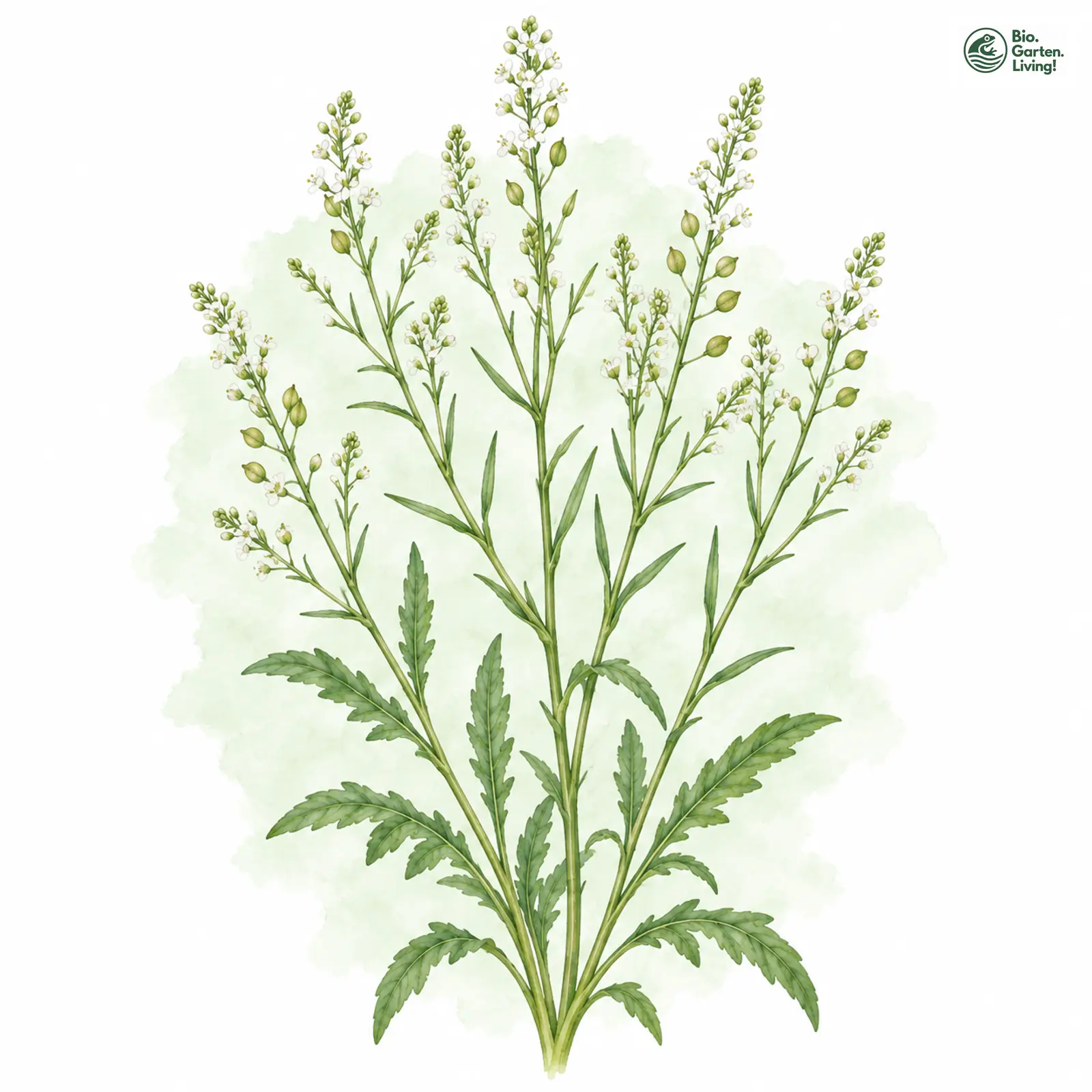 Aquarellzeichnung: Grasblättrige Kresse (Lepidium graminifolium)
