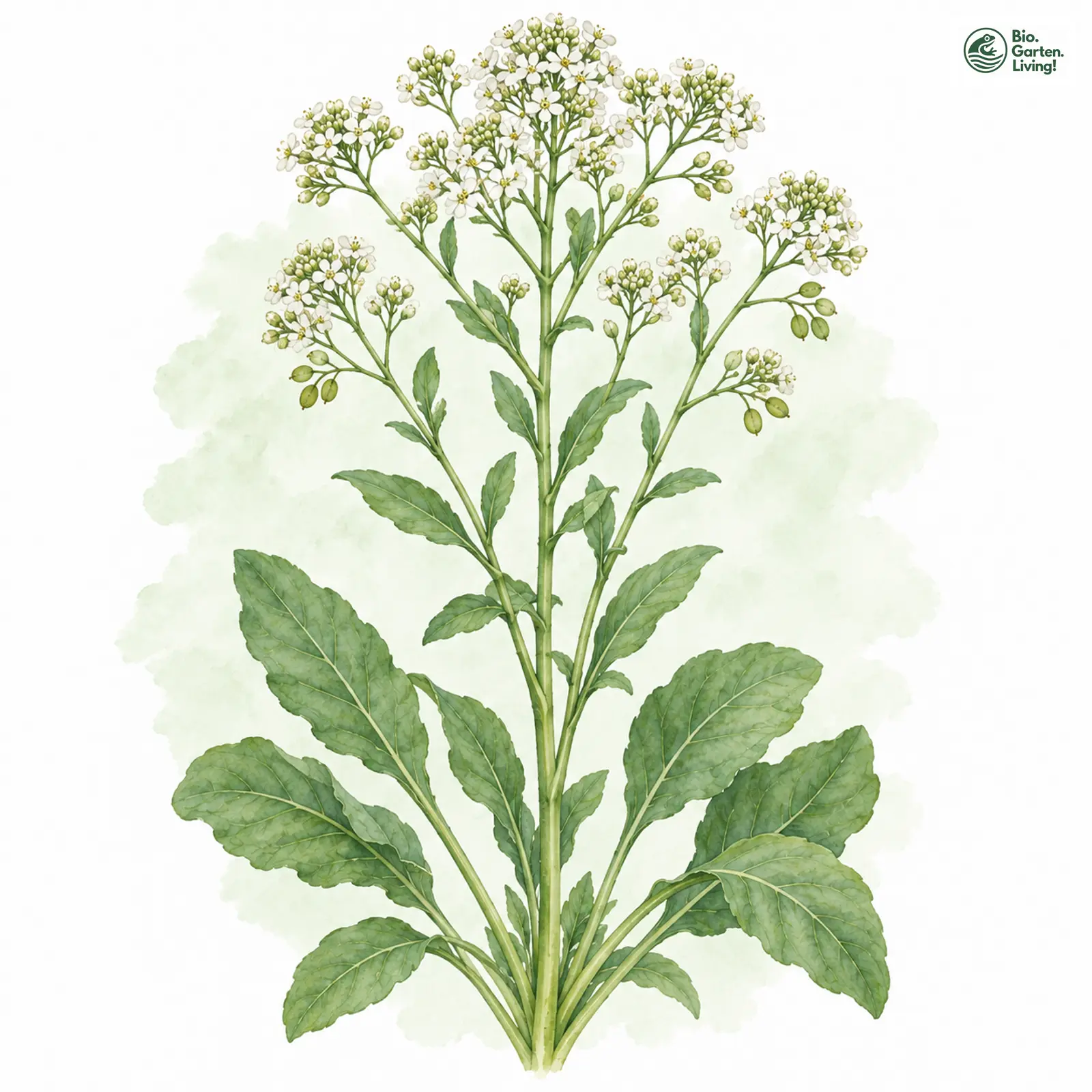 Aquarellzeichnung: Breitblättrige Kresse (Lepidium latifolium)