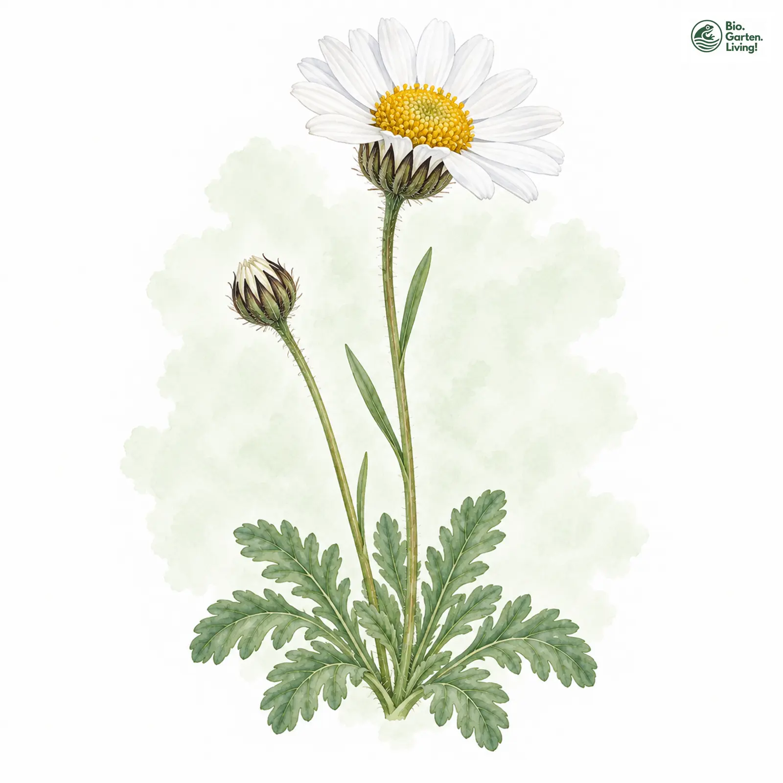 Aquarellzeichnung: Echte Alpenmargerite (Leucanthemopsis alpina)
