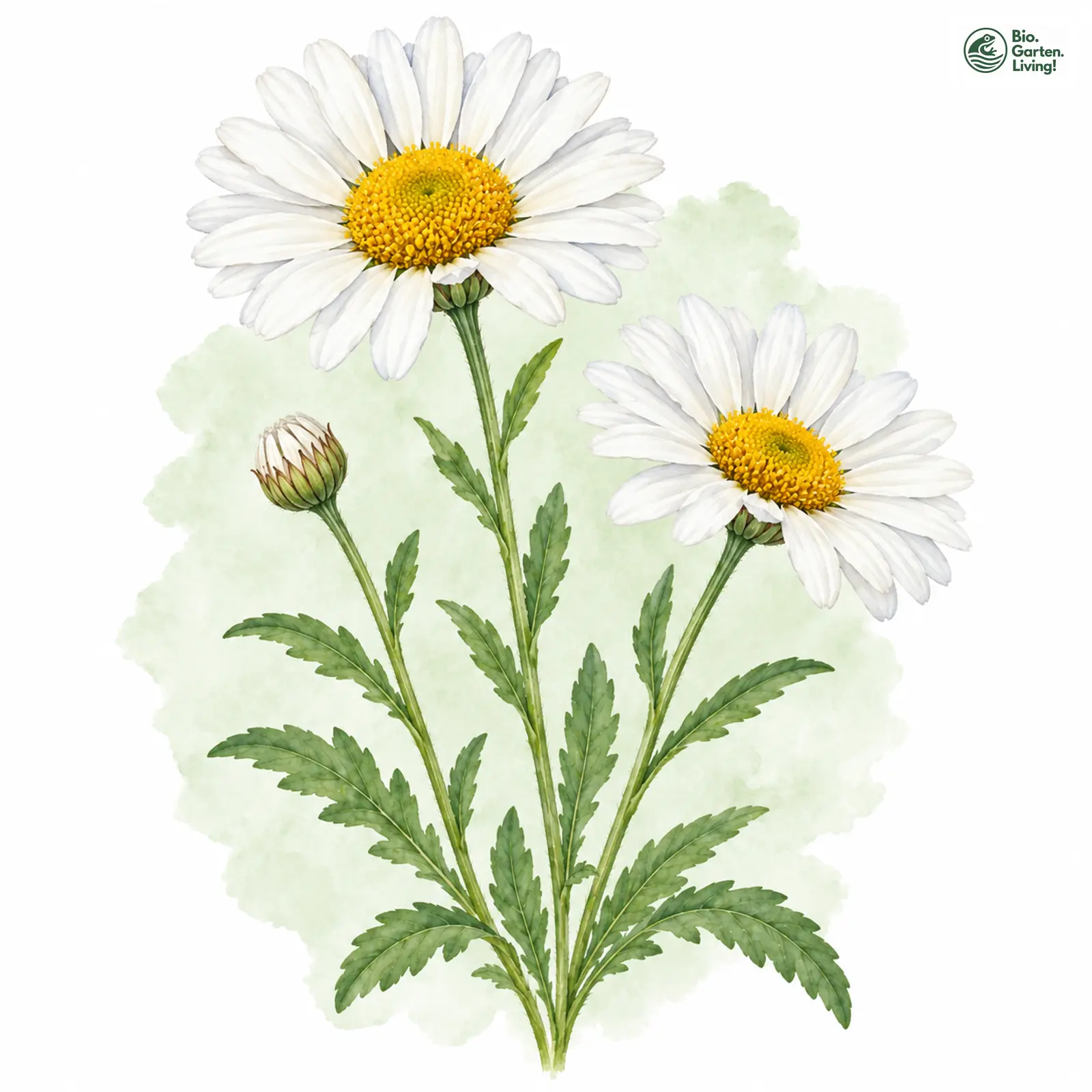 Aquarellzeichnung: Wiesen-Margerite (Leucanthemum ircutianum)