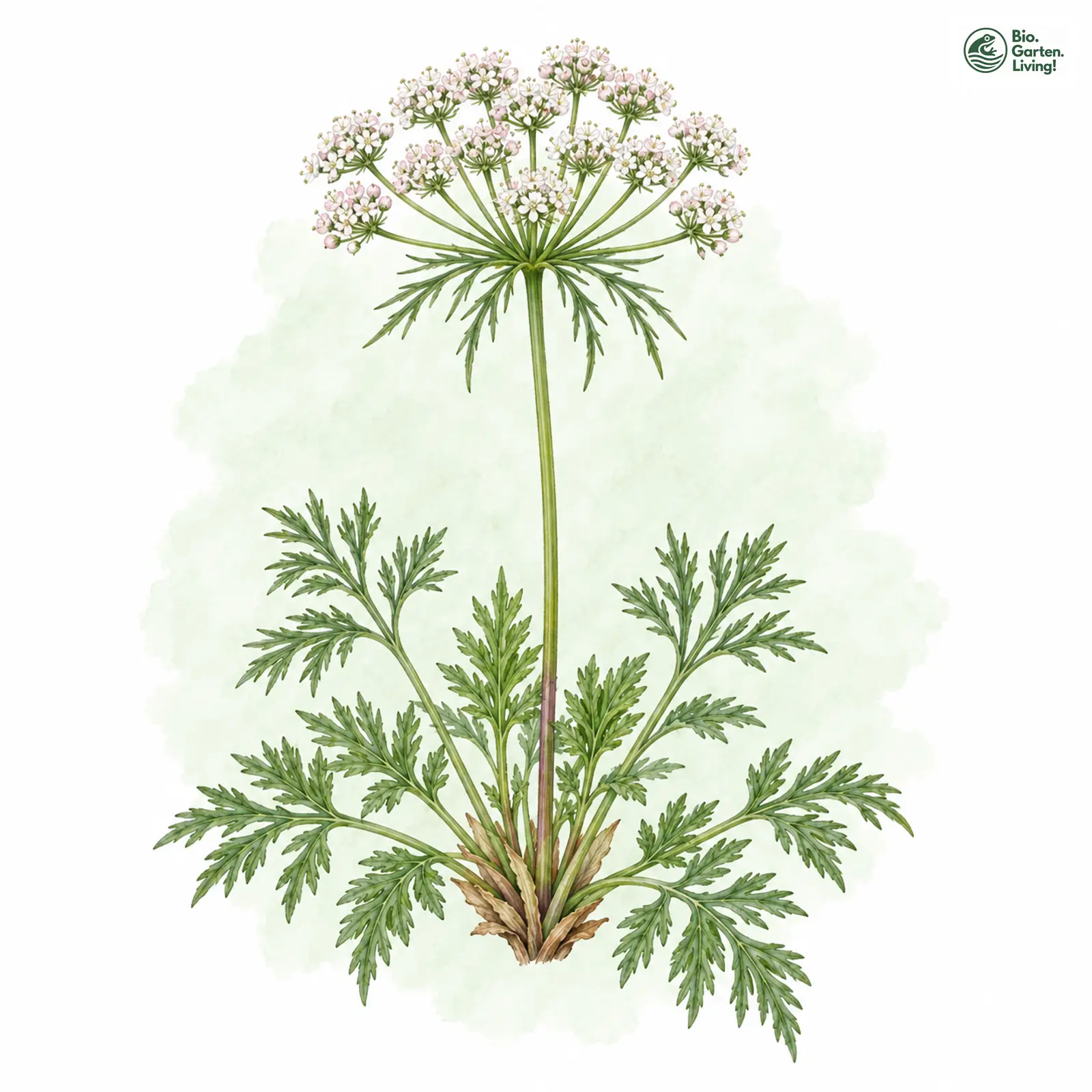Aquarellzeichnung: Zwerg-Mutterwurz (Ligusticum mutellinoides)