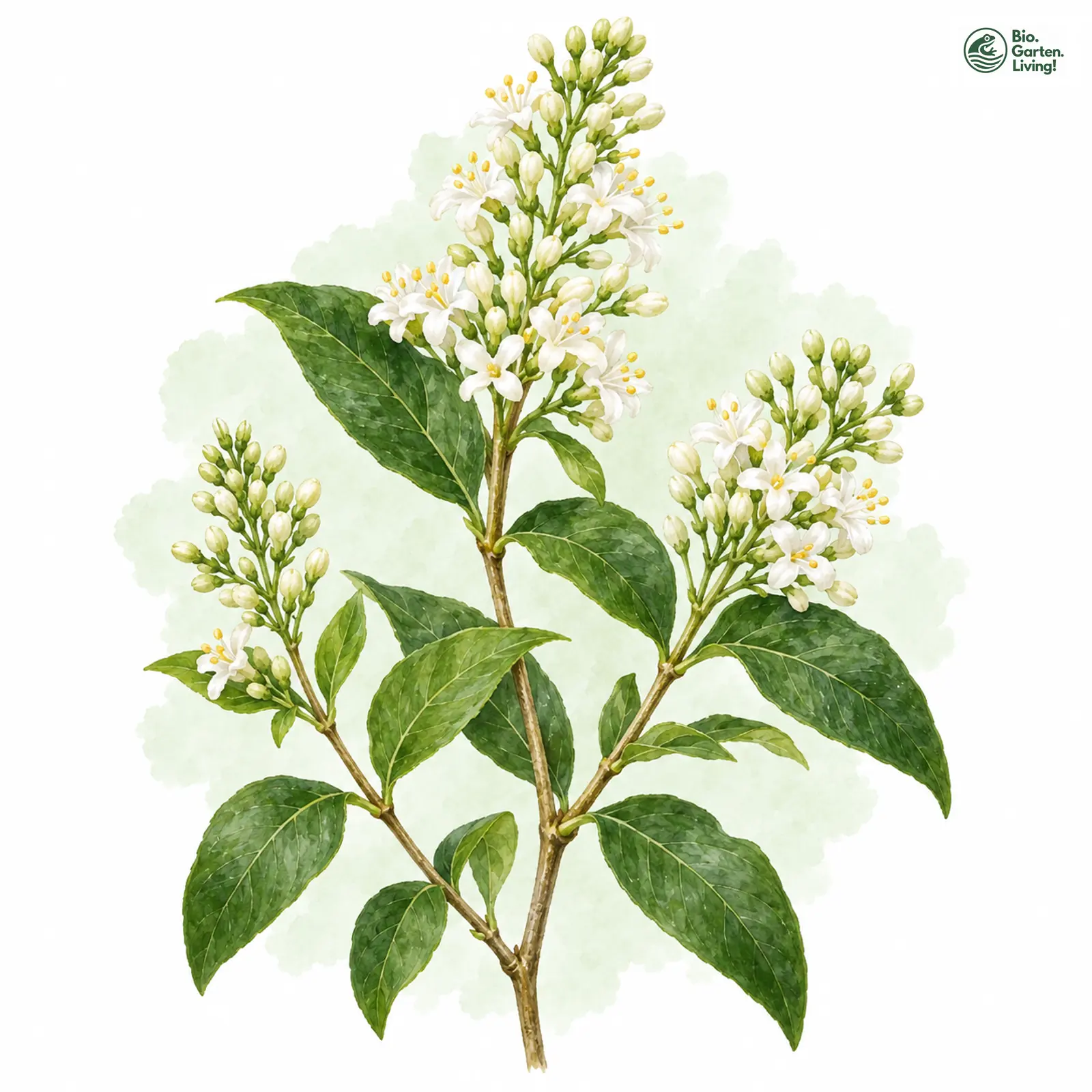 Aquarellzeichnung: Gewöhnlicher Liguster (Ligustrum vulgare)