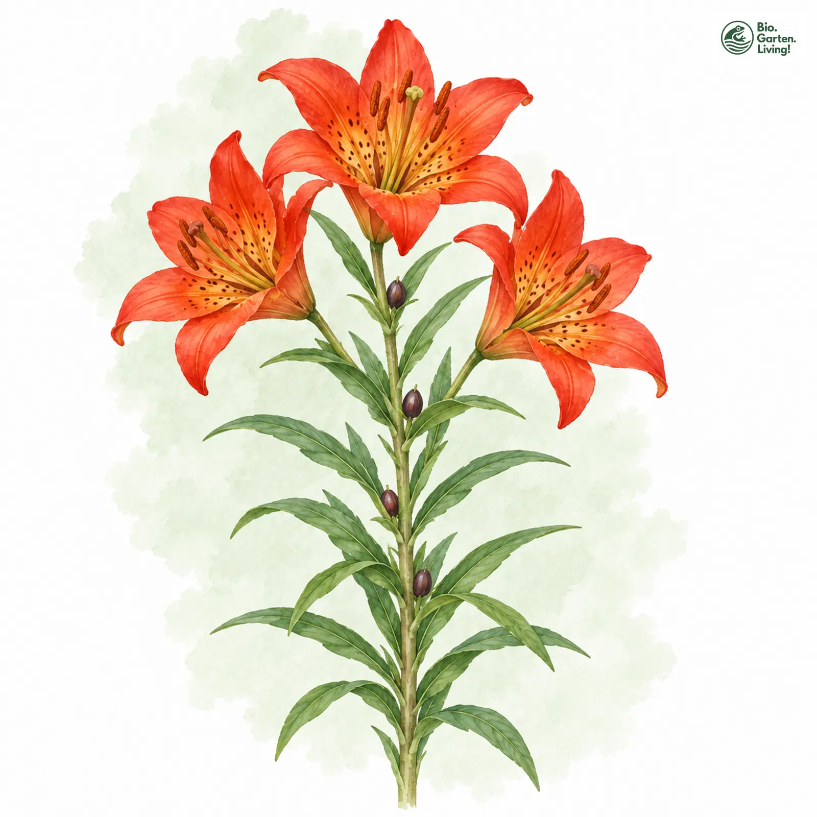 Aquarellzeichnung: Feuer-Lilie (Lilium bulbiferum)