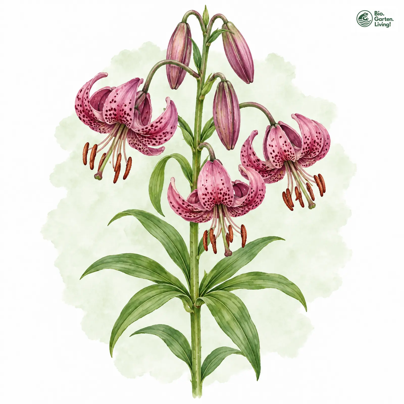 Aquarellzeichnung: Türkenbund-Lilie (Lilium martagon)